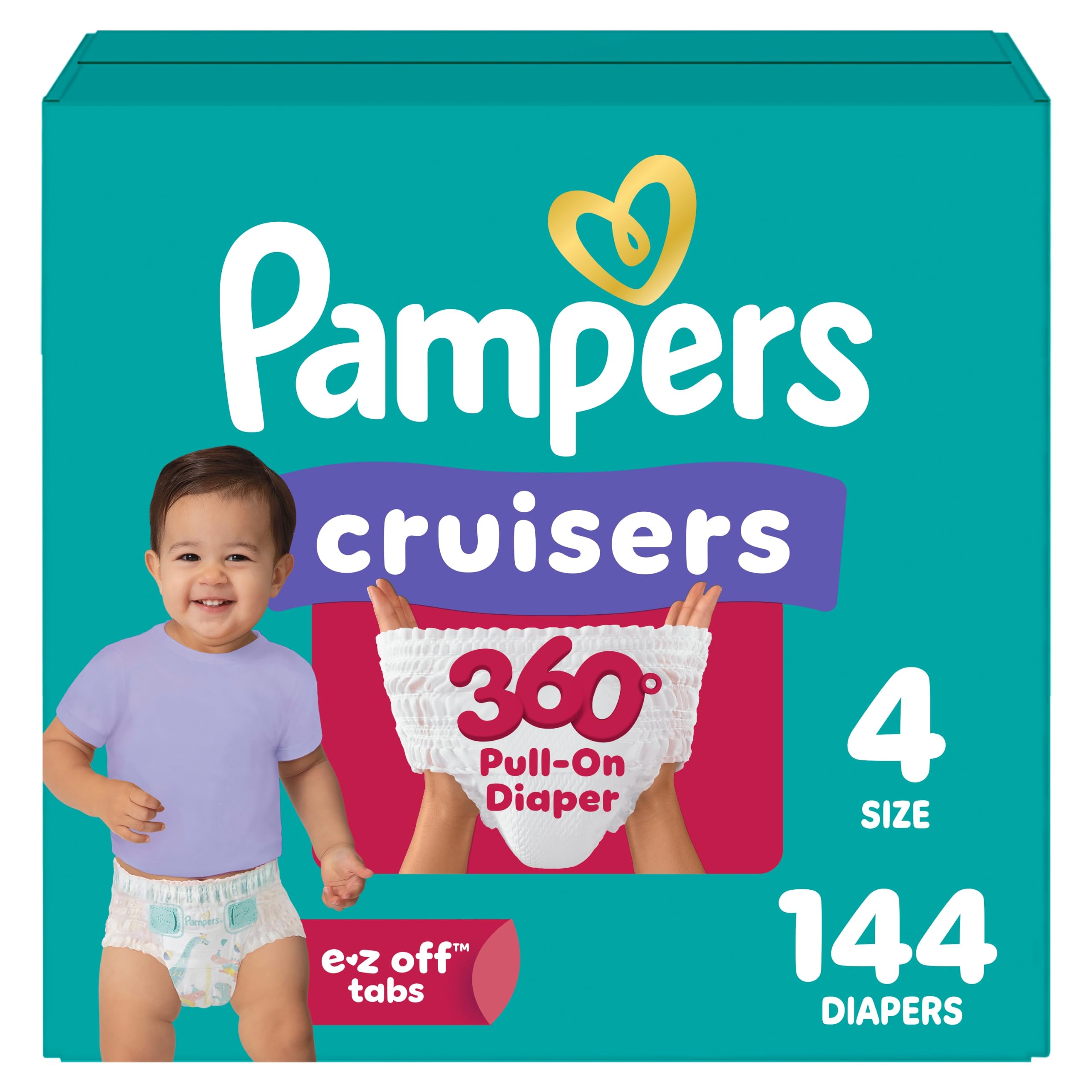 Pampers Cruisers 360 Pull-On Diapers, Size 4 (22-37 lbs), Babyproof up to 100% leakproof diaper1 Pack (Count of 144)