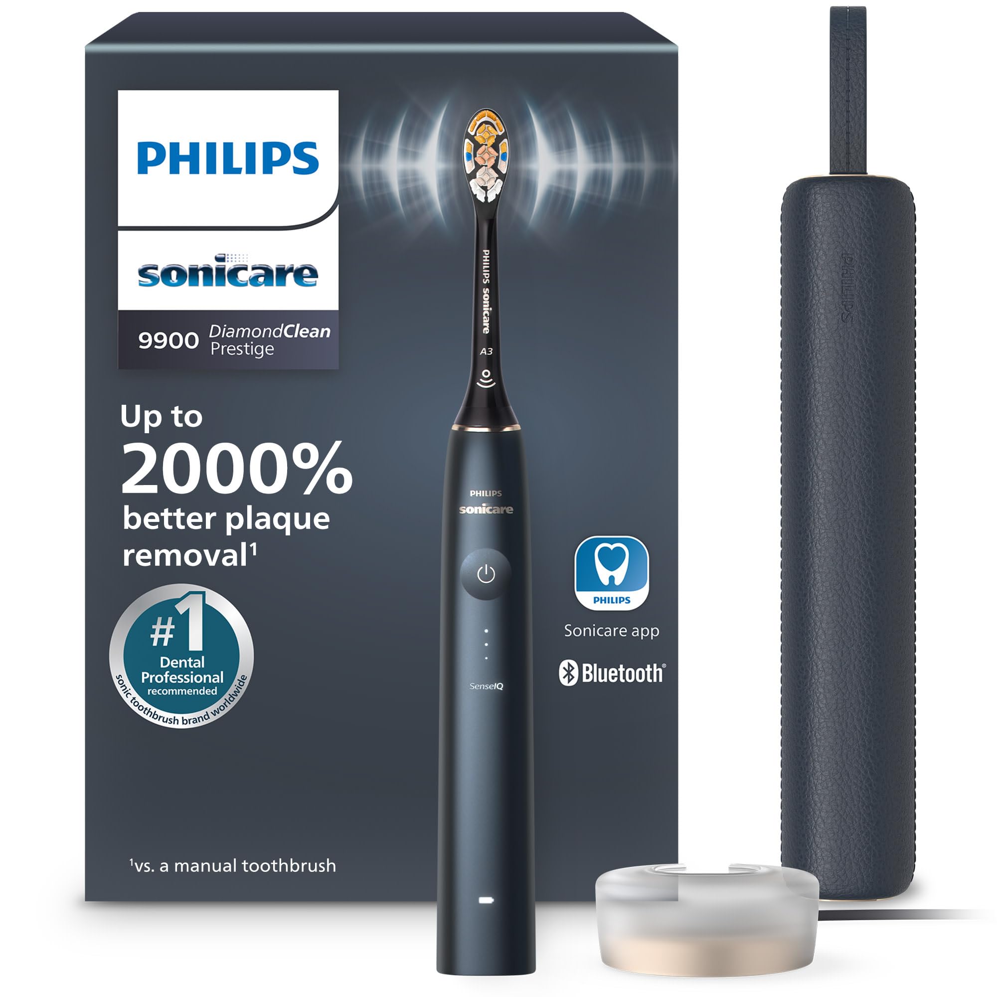 Philips Sonicare DiamondClean Prestige 9900, Rechargeable Electric Toothbrush with SenseIQ, Midnight, HX9990/12