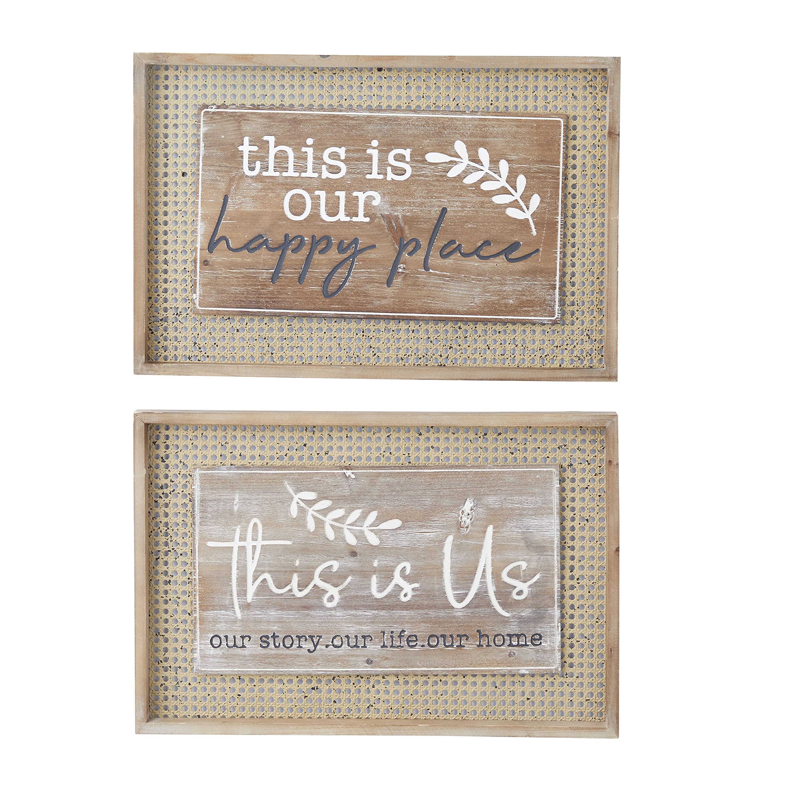 Deco 79 Farmhouse Wood Words and text Wall Decor, Set of 2 24"W, 16"H, Brown