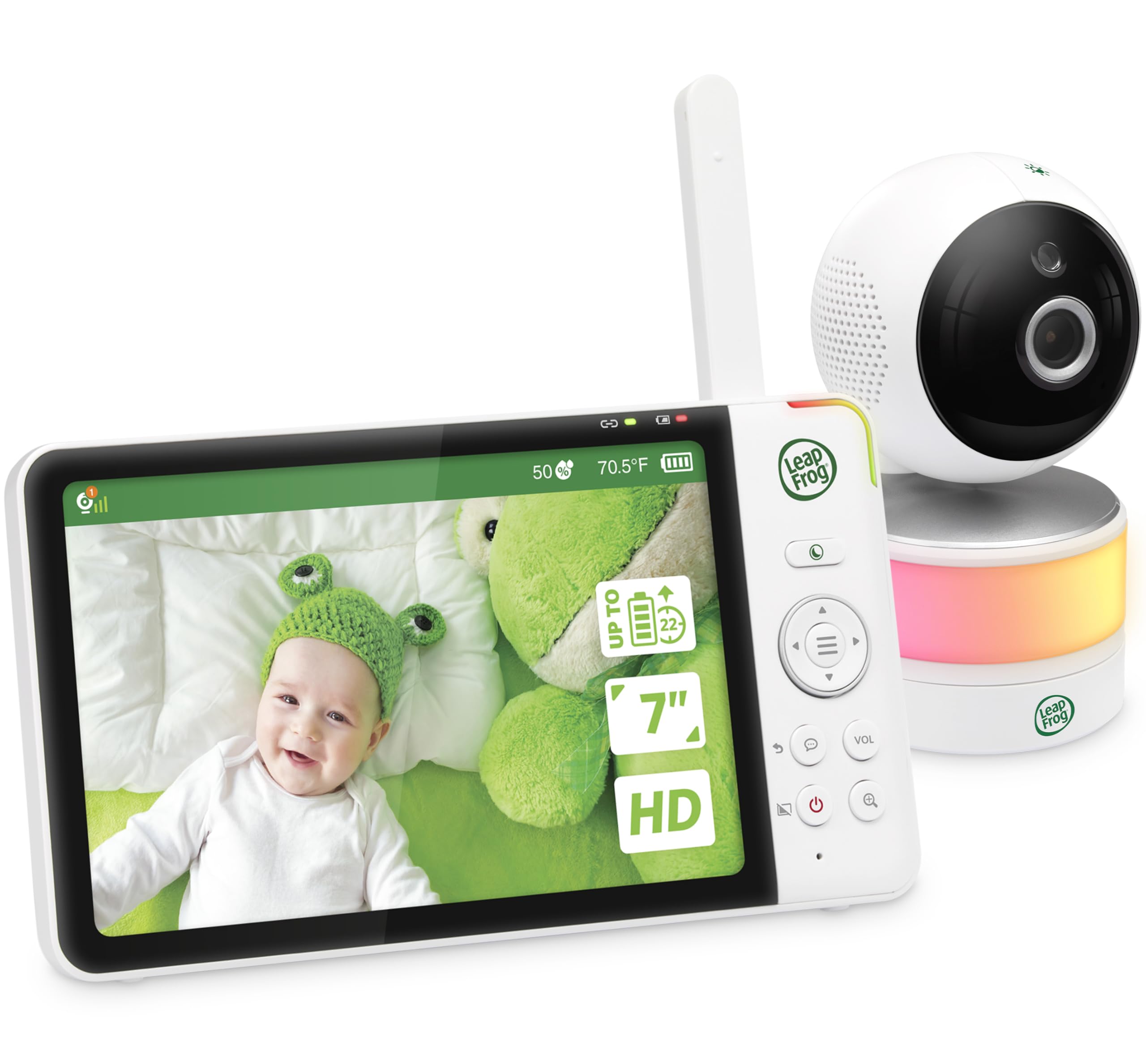 Leapfrog LF920HD Baby Monitor with Camera and Audio, 7" Hd Display Baby Camera Monitor, Color Night Vision, 360 Pan-Tilt, Night Light, Temp & Humidity Sensor, Up to 1000ft, Secure Transmission