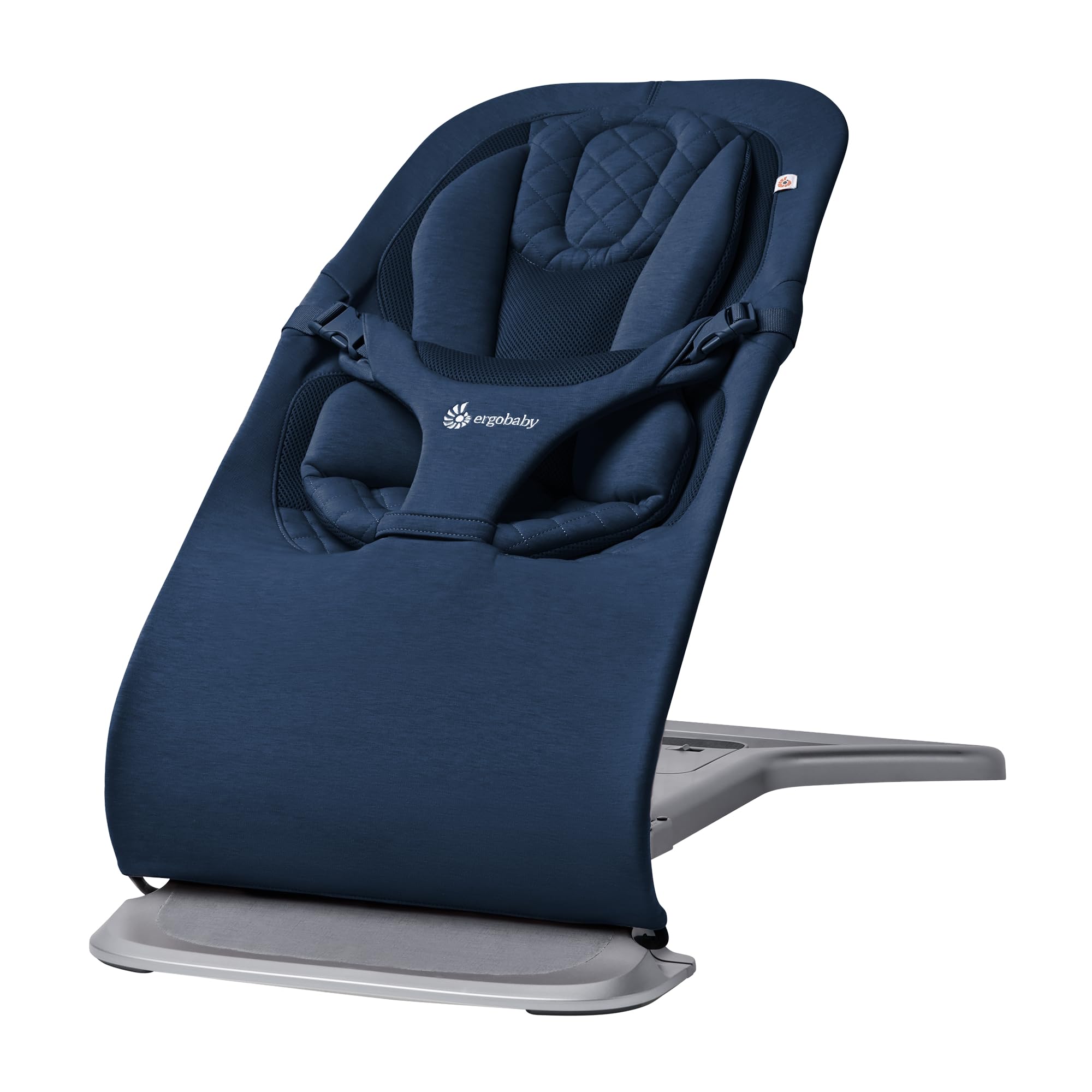 Ergobaby Evolve 3-in-1 Bouncer Seat for Babies and Toddlers 5.5-25lbs - Multi Position Baby Rocker Seat with Adjustable Heights, Secure Harness, Newborn Insert - Midnight Blue