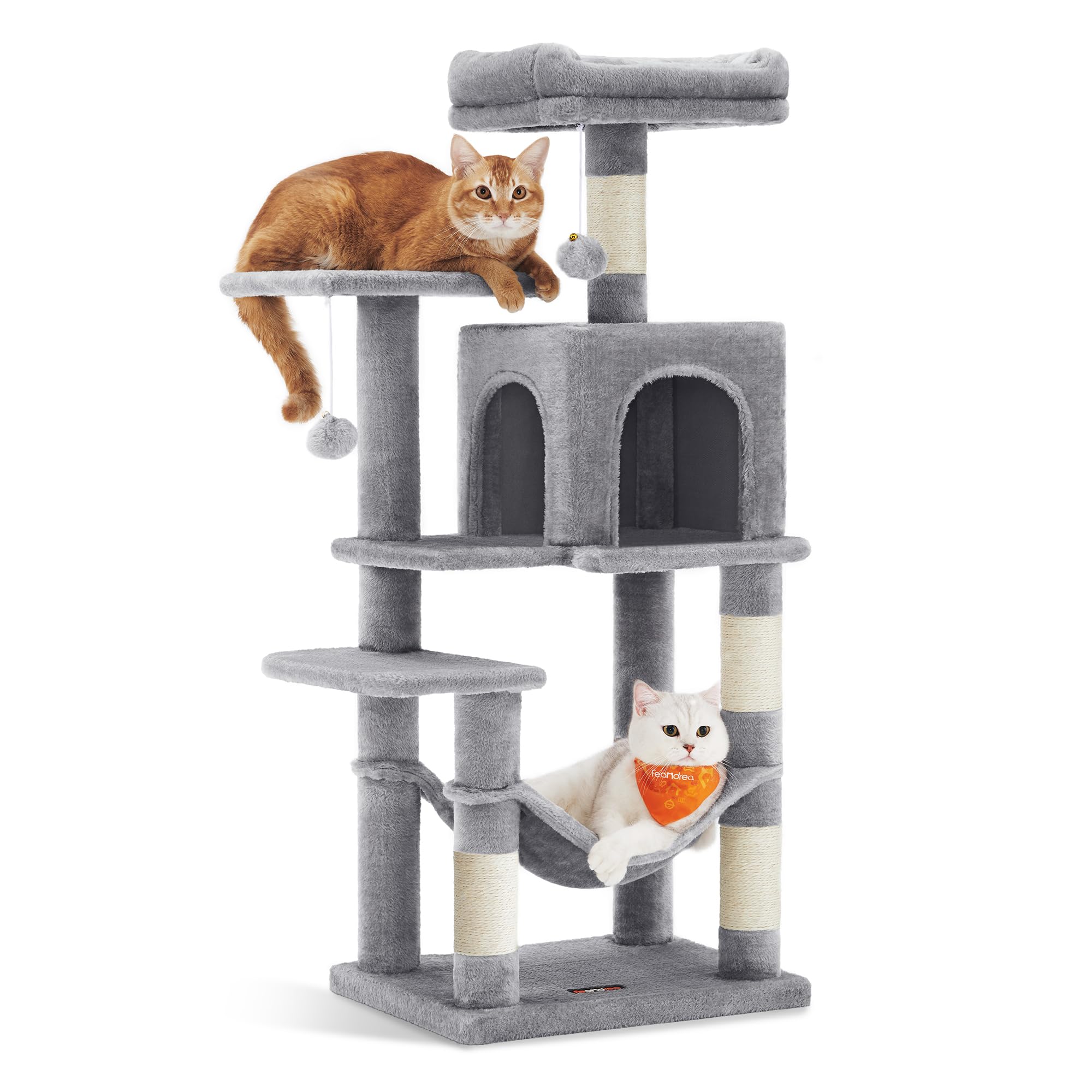 Feandrea Cat Tree Tower, 112 cm, 2 Perches, Hammock, Light Gray
