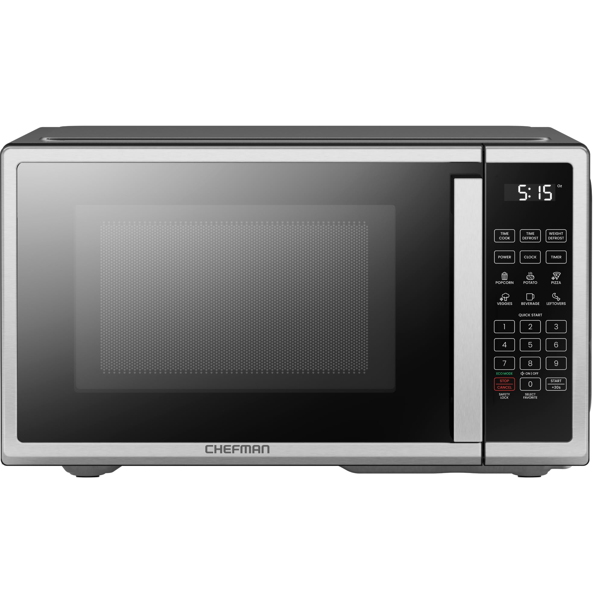 Chefman Countertop Microwave Oven 1.1 Cu. Ft. Digital Stainless Steel Microwave 1000 Watts with 6 Auto Menus, 10 Power Levels, Eco Mode, Memory, Mute Function, Child Safety Lock, Easy Clean