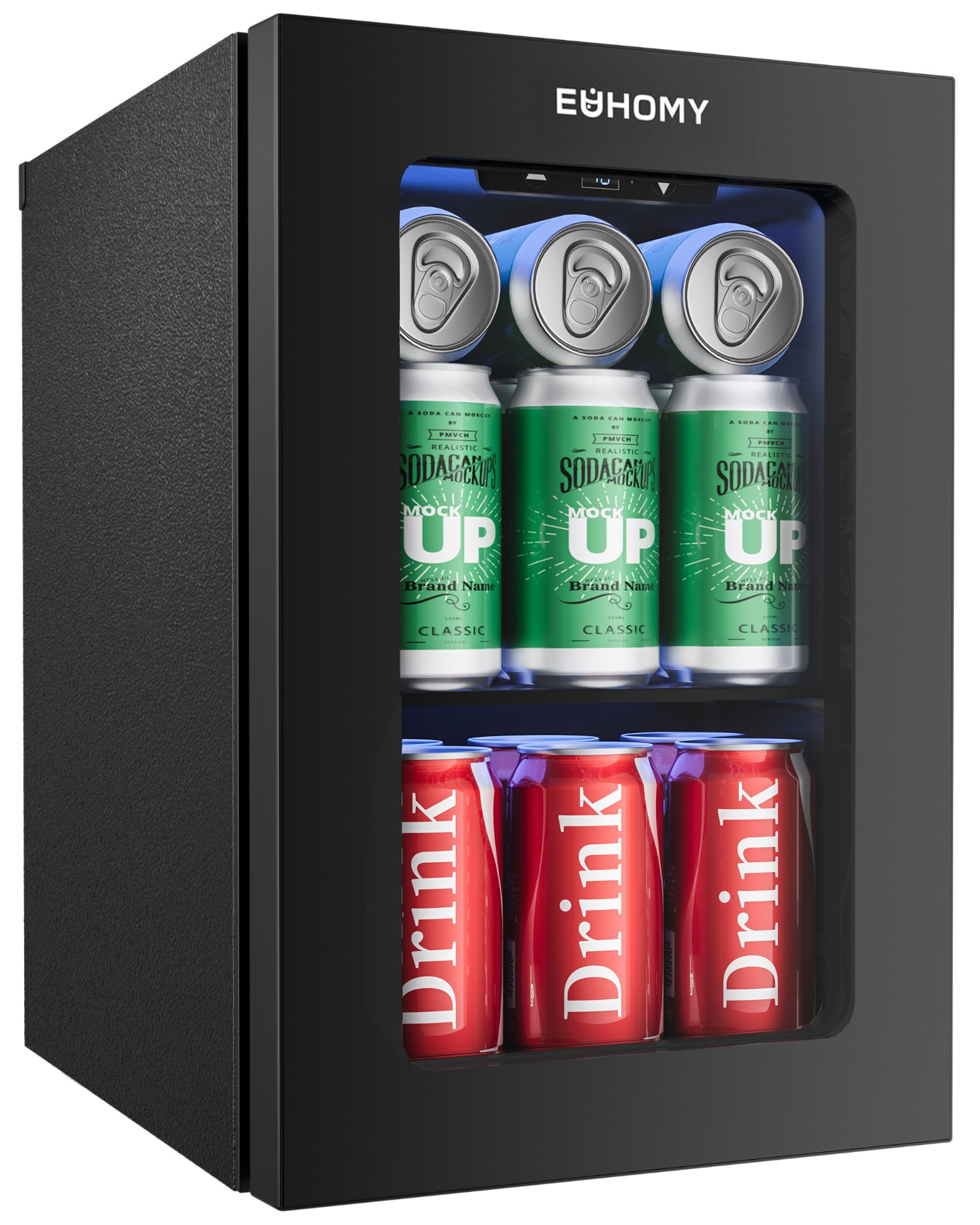 EUHOMY 18L Beverage Refrigerator Cooler, 24 Cans Mini Fridge with Quiet Compressor, Countertop Small Fridge with 40degreeF-61degreeF Digital Temperature Control, LED Lgiht for Home, Bar, Office