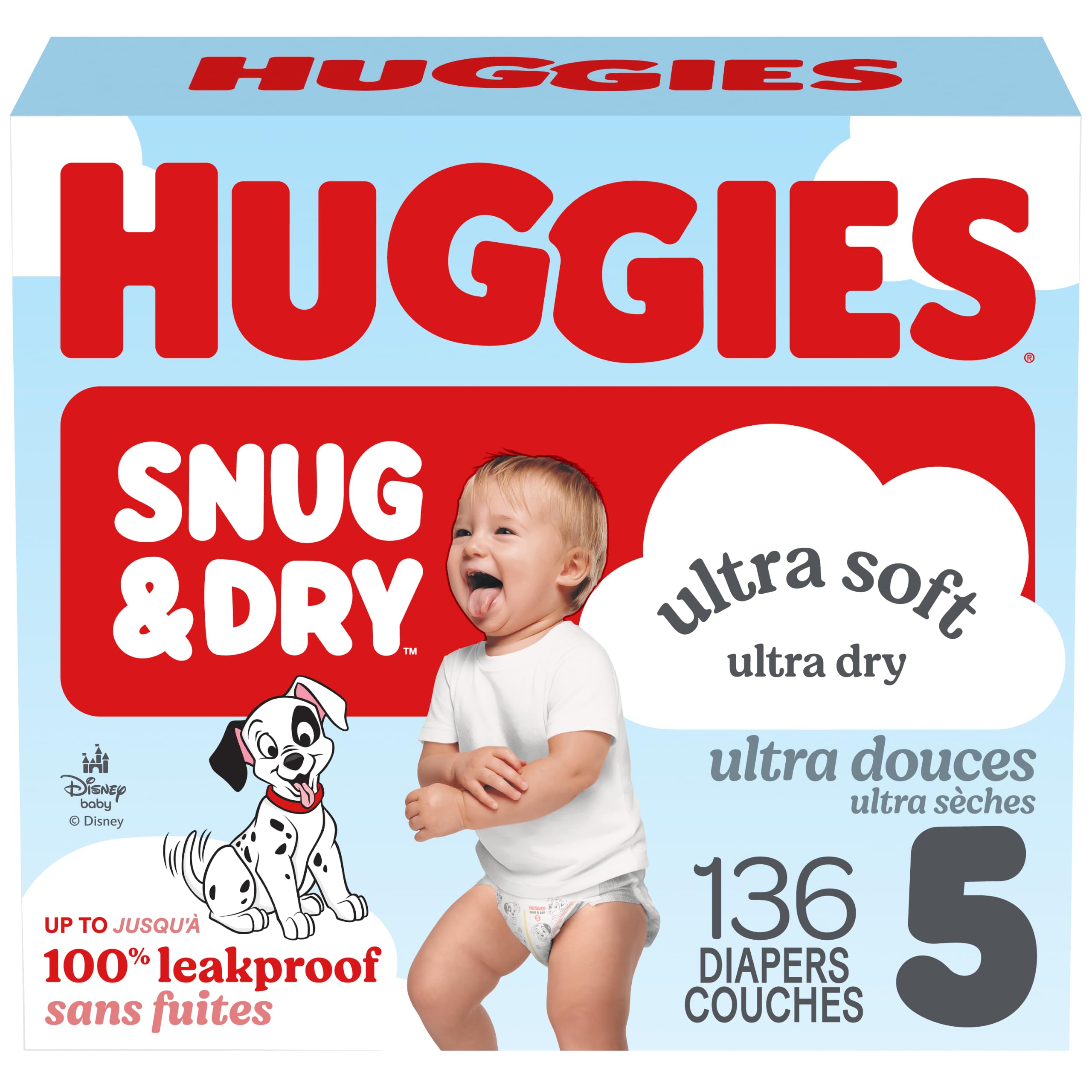 Huggies Size 5 Diapers, Snug & Dry Baby Diapers, Size 5 (25-37 lb.), 136 Count, Packaging May Vary