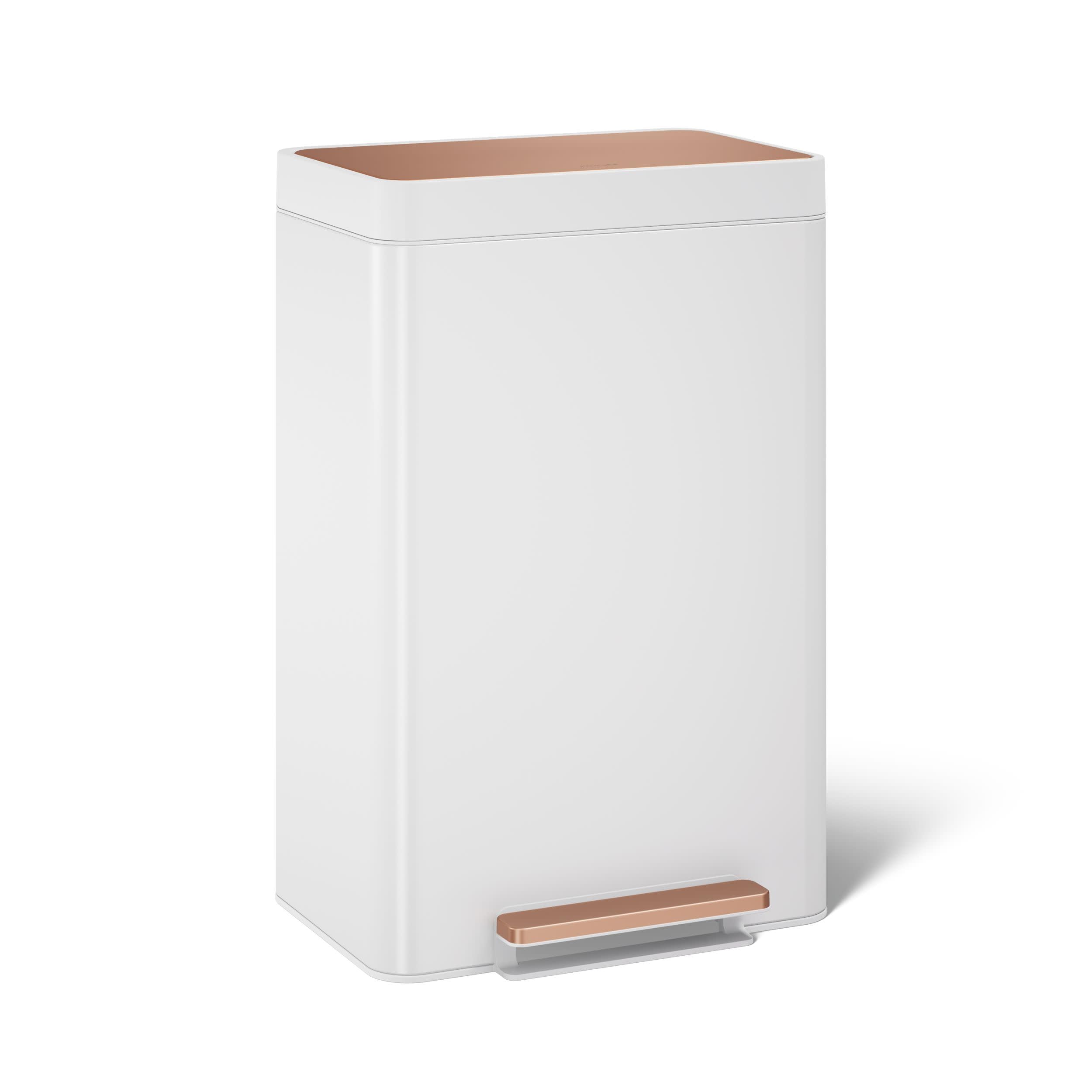 Kohler 13-Gallon Stainless Steel Step Trash Can, White Stainless Steel & Copper, Hands-Free Pedal, Quiet-Close Lid, Fingerprint-Resistant, K-20940-WCP