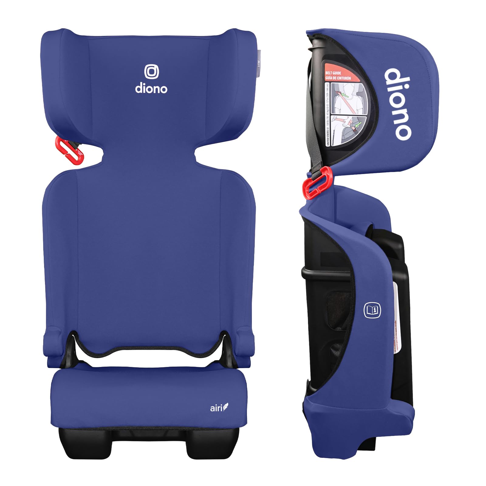 Diono Airi Lightweight Foldable High-Back Booster Seat, Slim Narrow Design Fits 3 Across, for Kids 40-100 lbs / 43-57 in, with Head Support, Blue