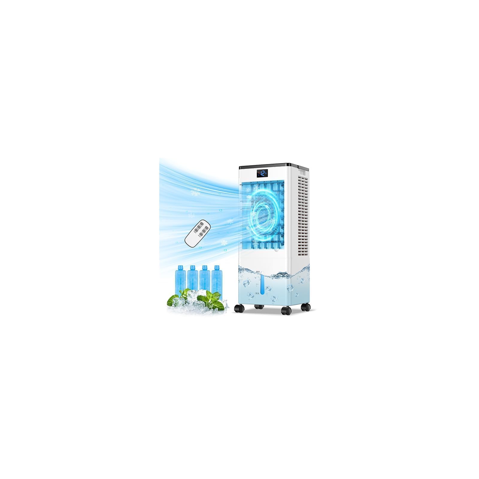 Portable Air Conditioner, 4-IN-1 Windowless Air Conditioner w/ 4 Modes & 3 Speeds, 8L Water Tank, 12H Timer, LED Display & Remote, 60W Portable AC Cooling Fan for Bedroom Home