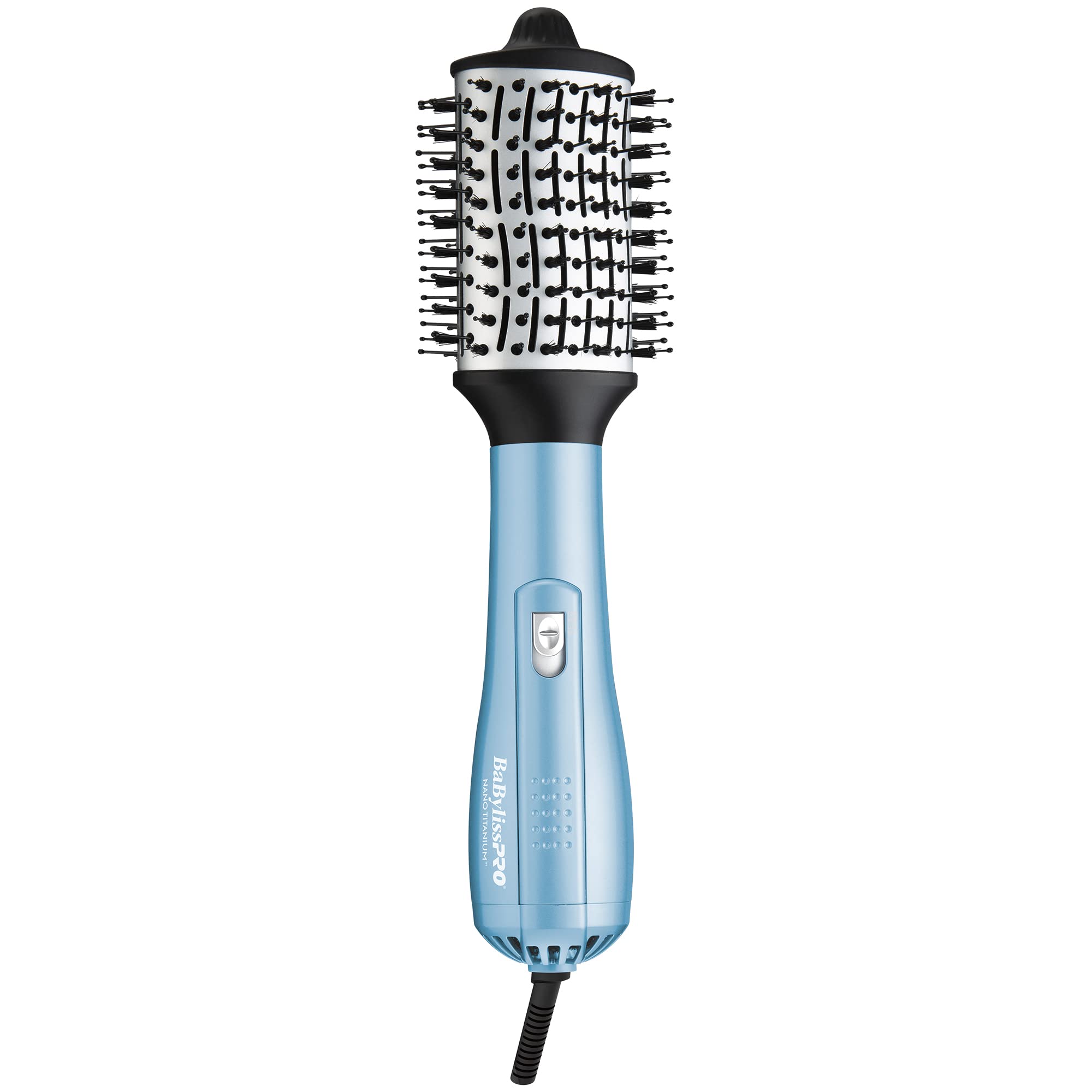BaBylissPRO Nano Titanium Oval Ionic Hot Air Styler Blow out Hair Dryer Brush with Boar and Nylon Bristles, Large, 3 inch