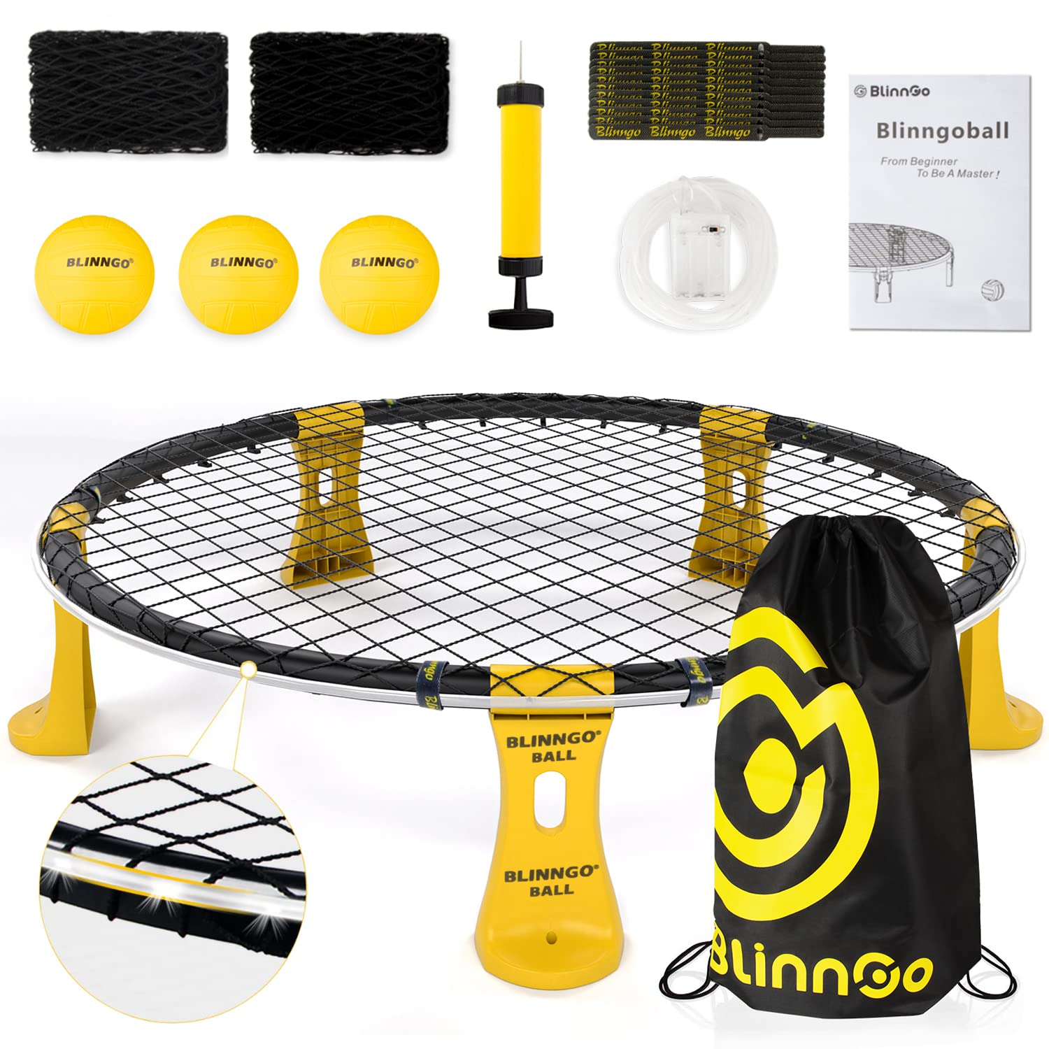 Blinngoball 3 Balls Spike Games Set with Carrying Bag and Strip Light (ONLY for Pro Kit)- Spike Set Playing Roundnet Game for Outdoor Indoor Lawn Beach Backyard and Park