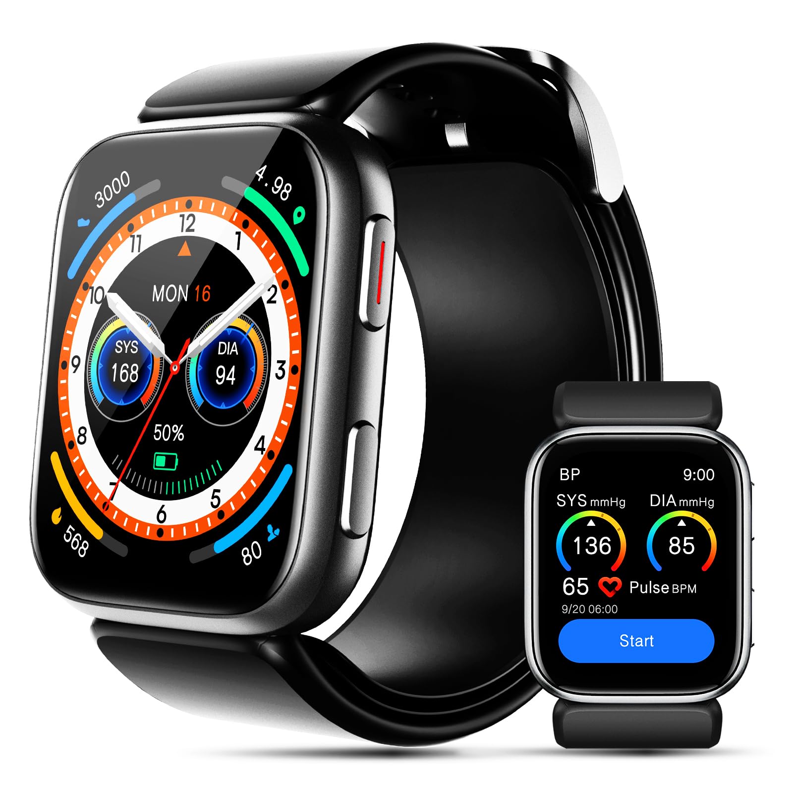 BP Doctor Smart Watch, 1.95" Smart Watch Blood Pressure Monitor with Air Pump Cuff, Blood Pressure Watch with Sleep Heart Rate Monitor, Pedometer, Monitor Watch Supports Data Sharing, Reminder