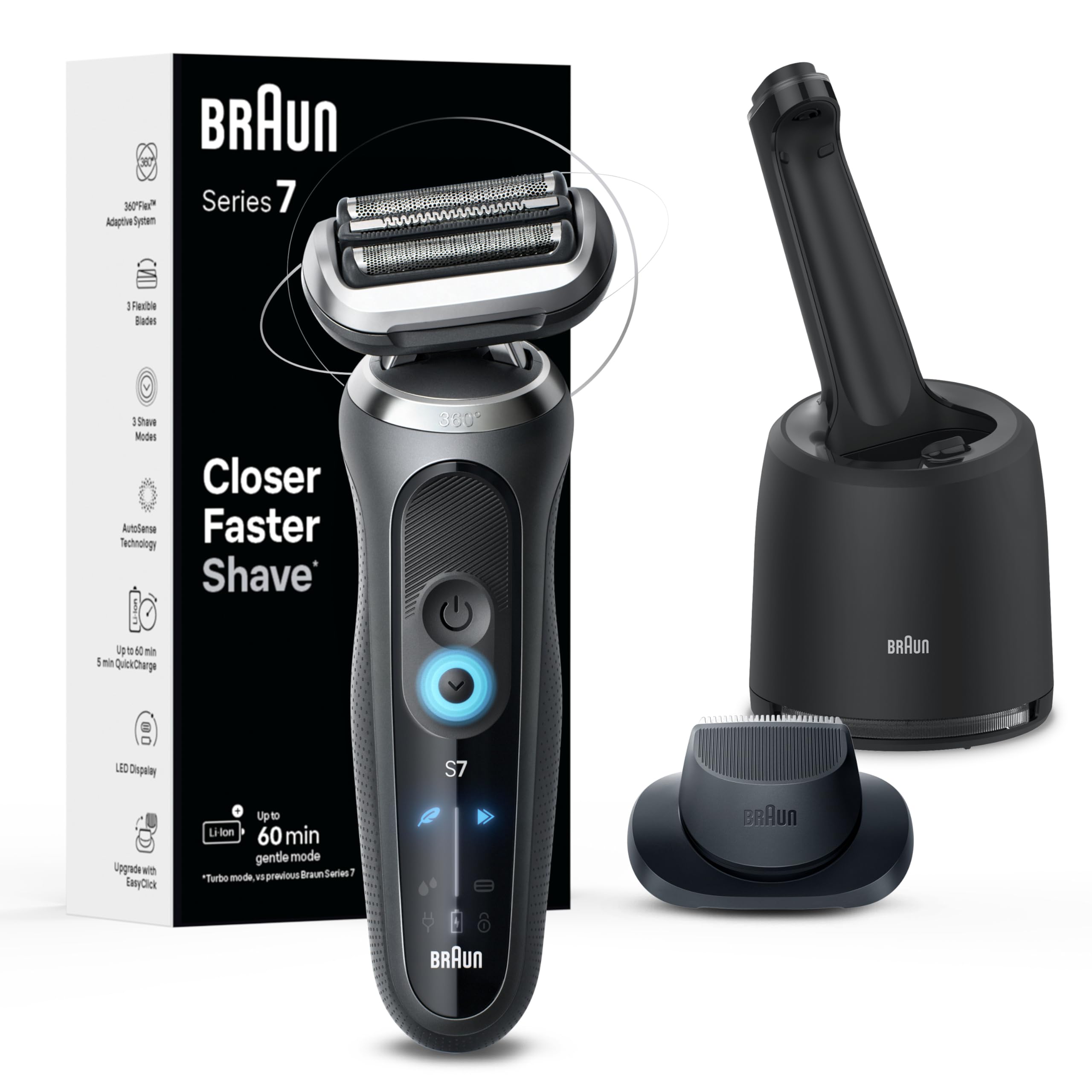 Braun Electric Razor for Men Series 7, Electric Shaver, 360ContourFlex, 4-in-1 Clean & Charge Center, Travel Case, S7 7171cc, 1 item