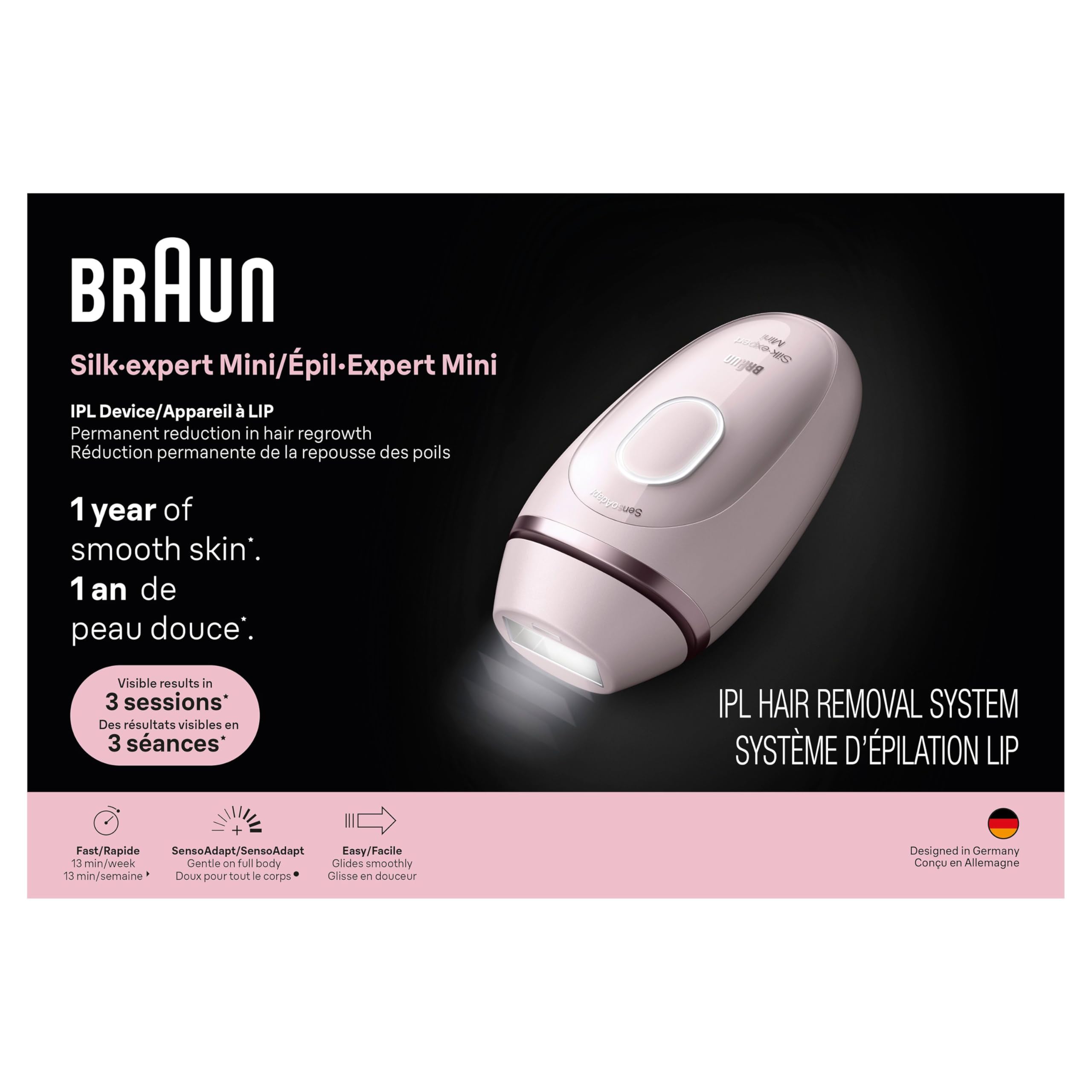 Braun Silk-Expert Mini IPL1111 Corded IPL Hair Removal Device, At Home Laser Hair Removal for Women and Men, 1 Pouch, 1 Venus Razor
