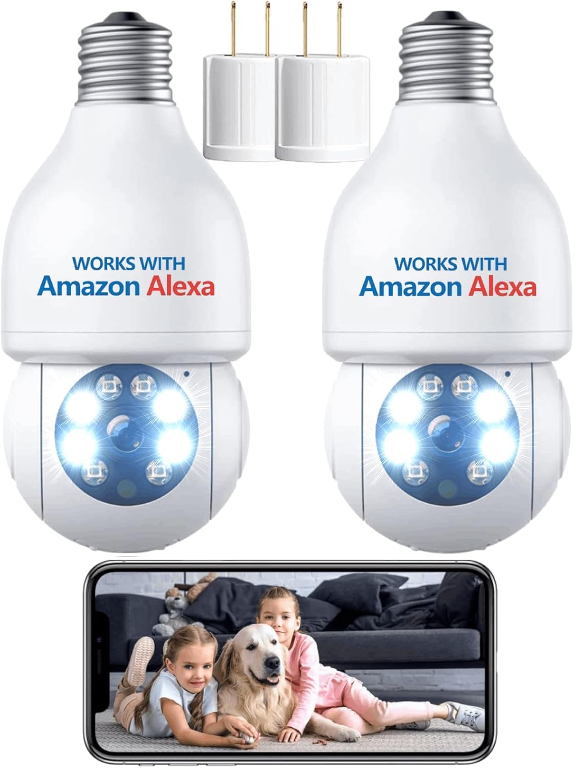 Camcamp Light Bulb Security Camera,Works with Alexa Wireless WiFi Outdoor Security Camera Surveillance with Smart Motion Detection, Color Night Vision, 2 Way Audio, 2.4GHz WiFi,Remote Access - 2PCS