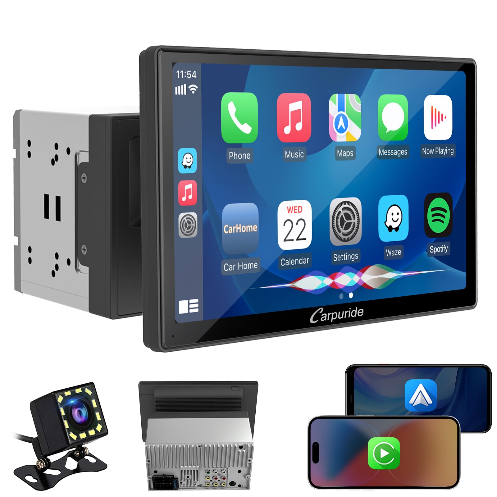 Carpuride YT09S IPS Double Din Car Stereo Radio Screen for Apple CarPlay and Android Auto, 9" Double Din Radio with Backup Cam, Siri, SWC, FM/AM, Mirror Link, Navigation, SD Card & USB Playback