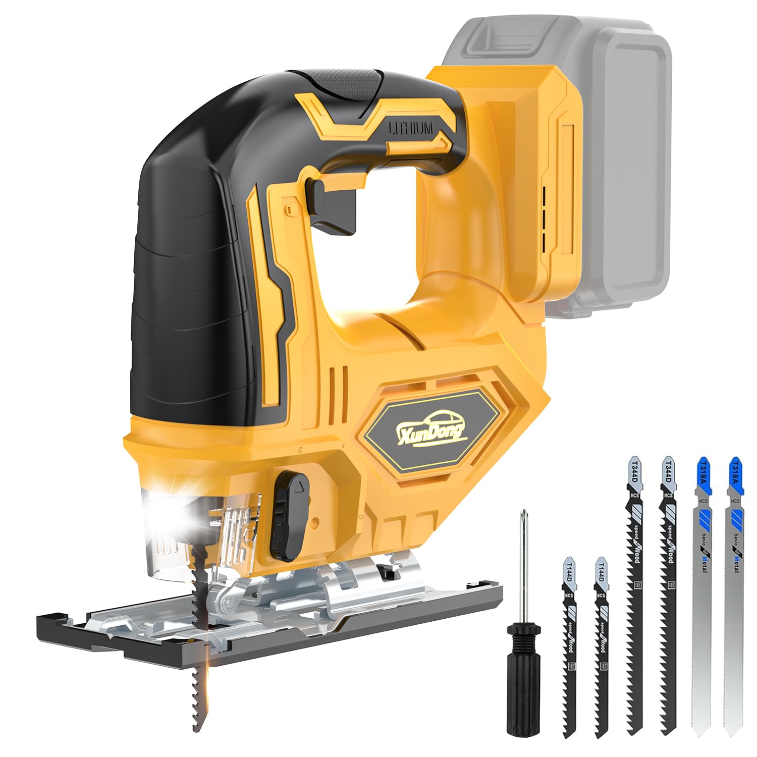 Cordless Jig Saw Compatible with DEWALT 20V Battery, 2900RPM Motor Jigsaw, 0°- 45° Bevel Cuts, 3-Position Orbital Setting for Straight/Curve/Circle (Wood/Metal/PVC), Variable Speed-No Battery