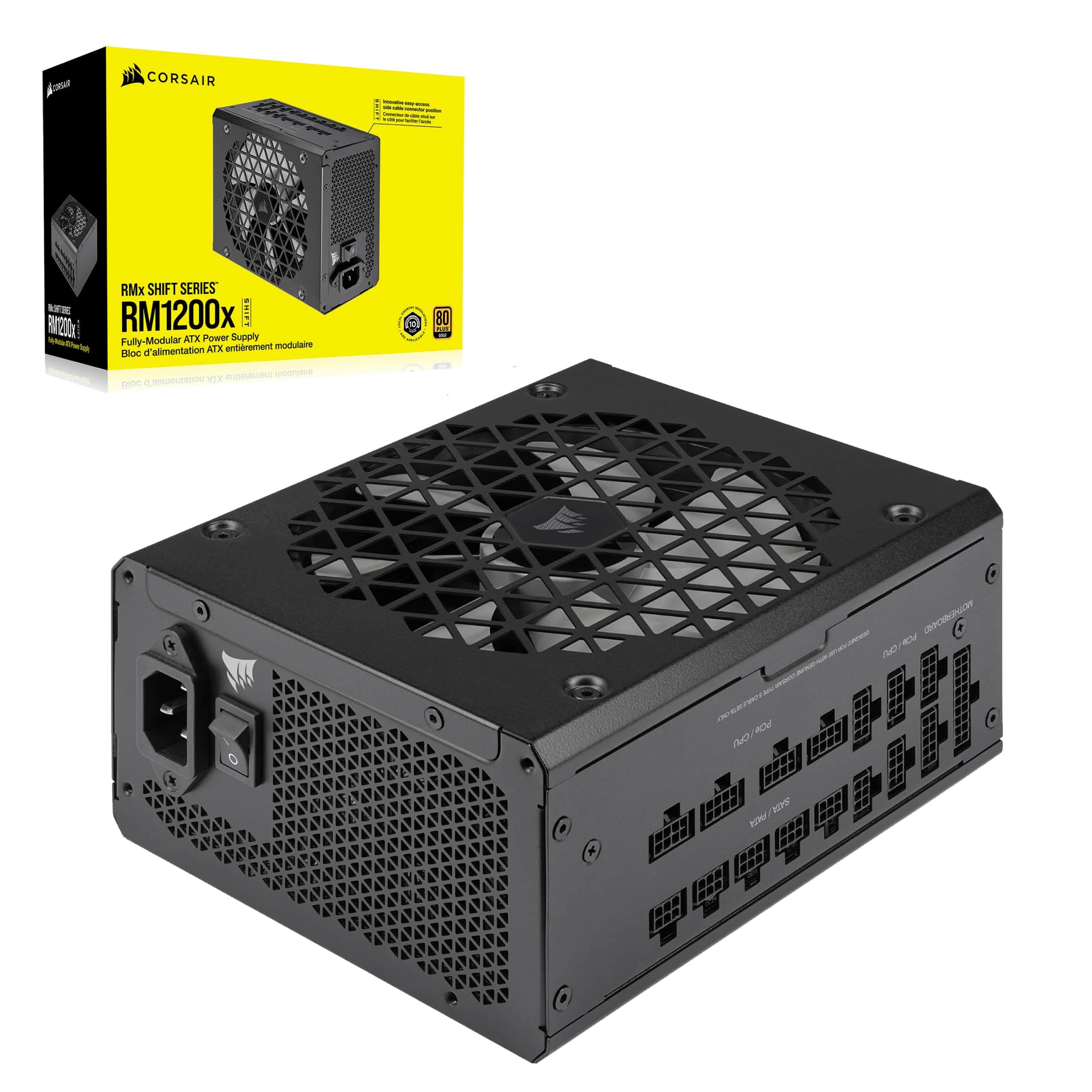 Corsair RM1200x Shift Fully Modular ATX Power Supply - Modular Side Interface - ATX 3.1 & PCIe 5.1 Compliant - Zero RPM Fan Mode - 105°C-Rated Capacitors - 80 Plus Gold Efficiency - Black, 1200W