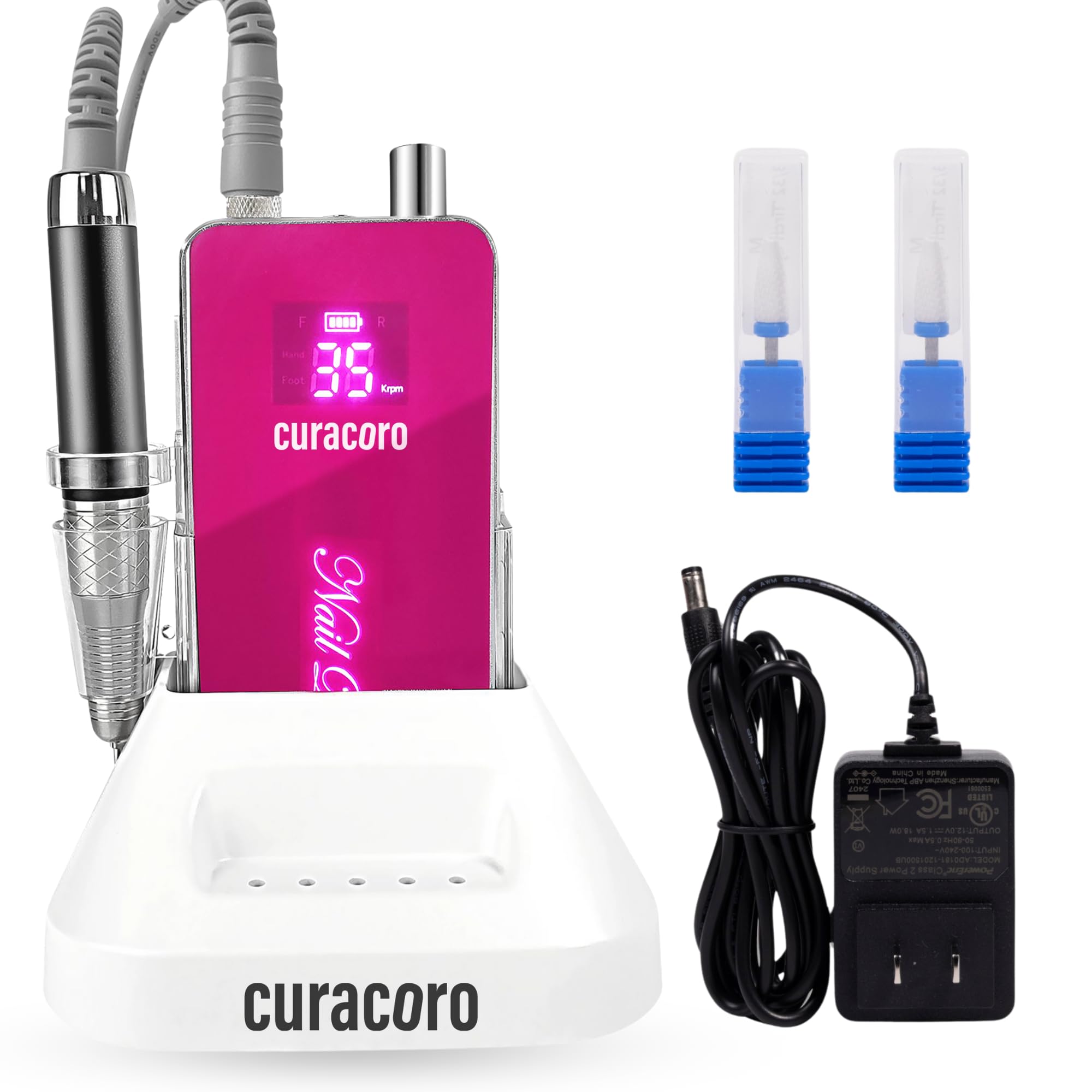 Curacoro Nail Drill Professional 35000RPM, 80W Brushless Motor (Fuchsia)