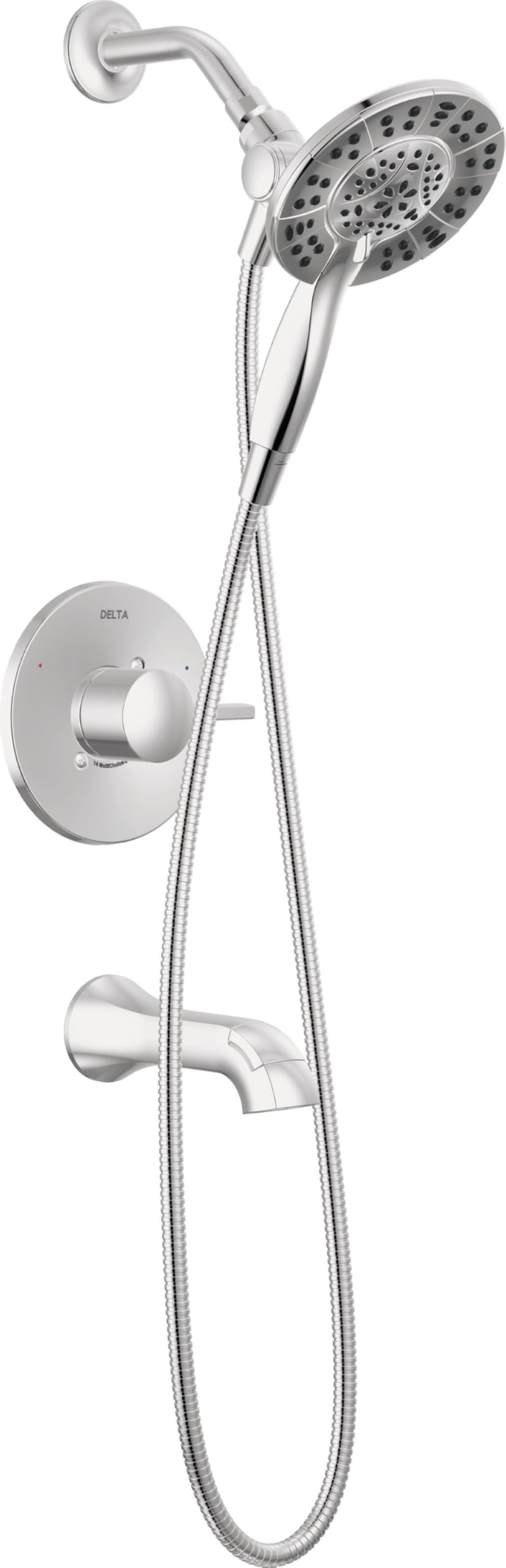 Delta Faucet Albion 14 Series Single-Handle Tub and Shower Faucet Set, Chrome Shower Trim Kit with 4-Setting In2ition 2-in-1 Dual Hand Held Shower Head, Chrome T144855-I (Valve Not Included)