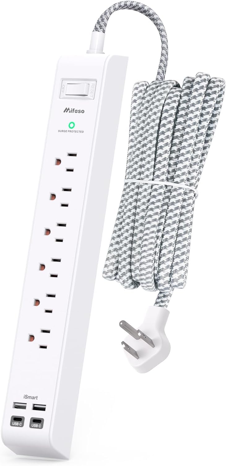 Flat Plug Extension Cord, Surge Protector Power Strip 5 ft with 4 USB Ports