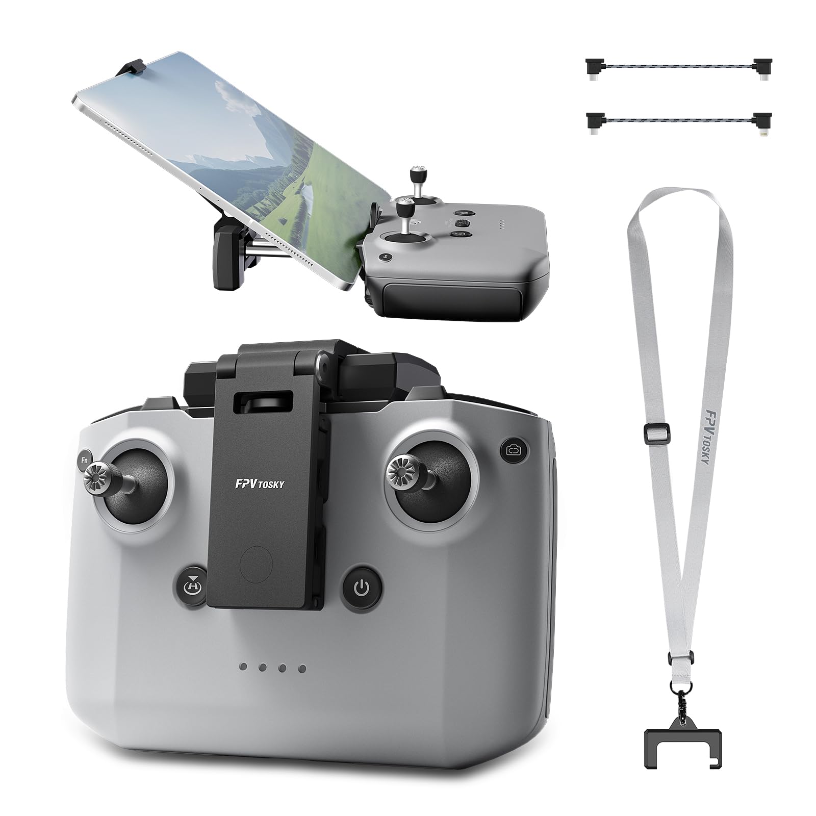 FPVtosky No Disassembly Tablet Holder for DJI Lito 1/X1/Mini 5/4/3 Pro/Mini 4K/2 SE/Neo/Air 3 / Flip, 7-12 Inch Foldable iPad Mount Holder, Include Lanyard and 2 Cables for DJI RC-N1/N2/N3