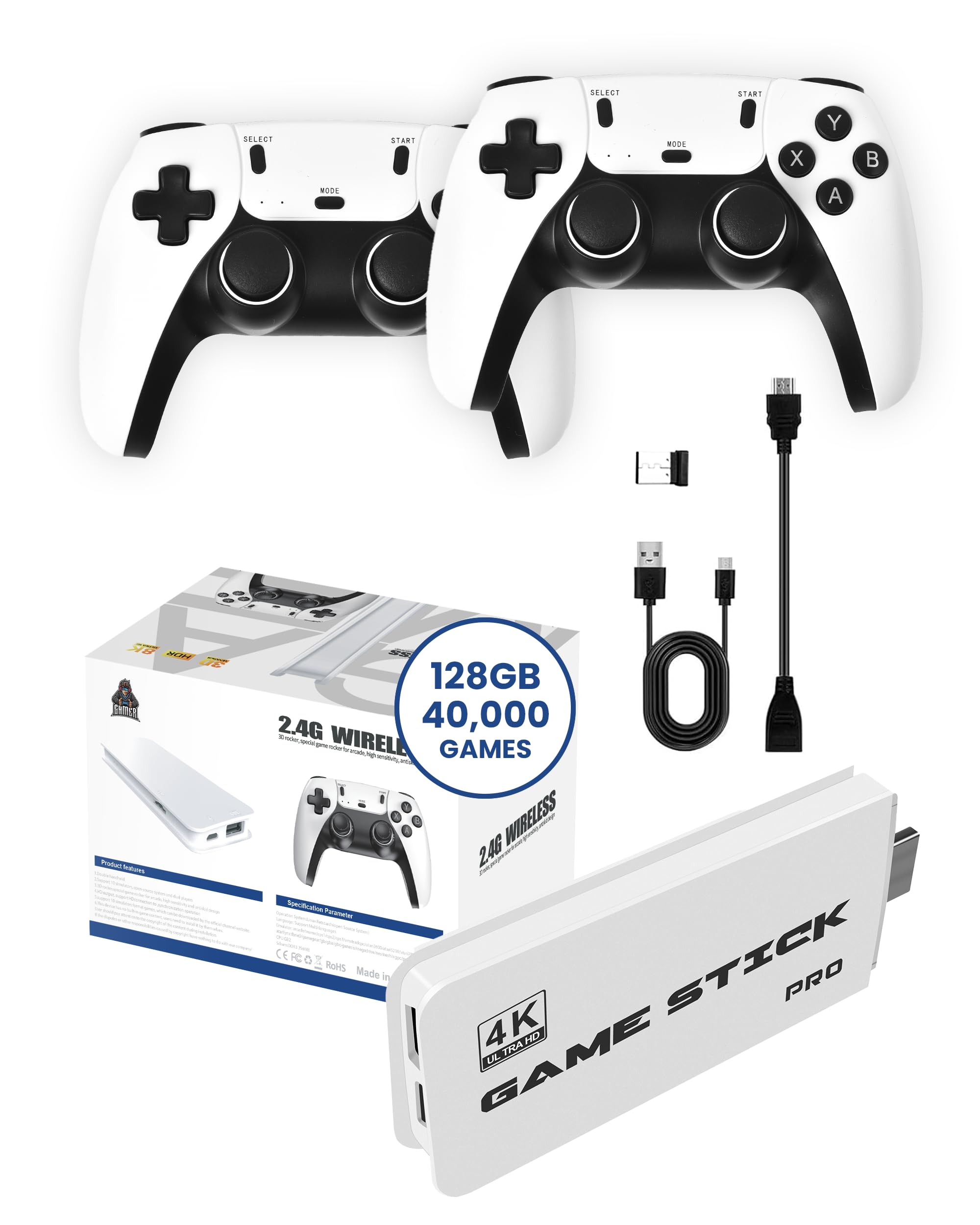 FREEZE2TRIM Boltz Retro Stick Gaming Stick - Retro Game Console With Over 40,000 Classic Video Games, 9 Emulators, 256GB Storage, 4K Plug & Play Hdmi Output, Includes 2 Controllers