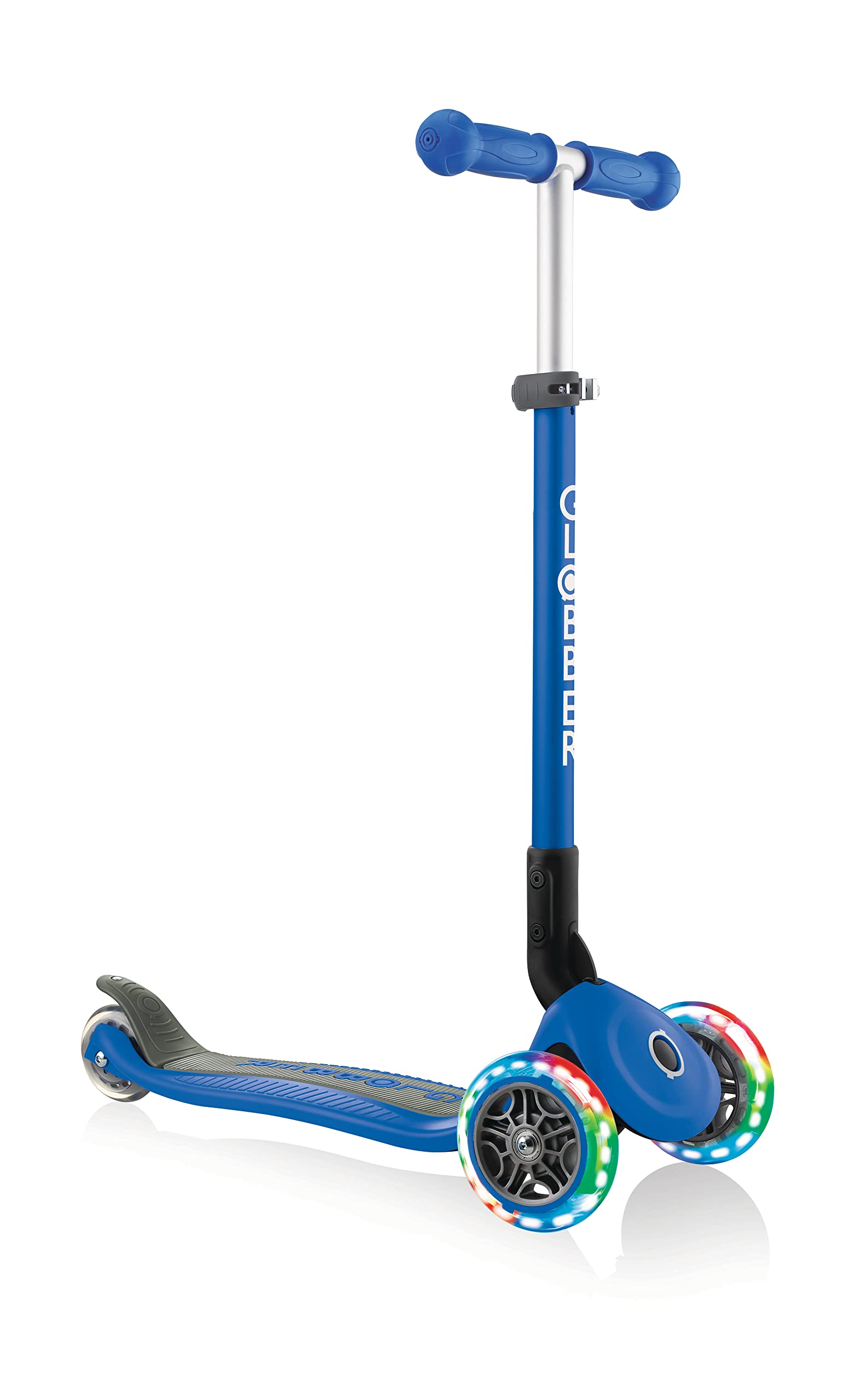 Globber Primo Foldable Scooter  Light Up Wheels  3-Wheel Kick Scooter for Kids Ages 3-7  Scooter with Safe, Non-Slip Deck & Premium Brakes  3-Height Adjustable Handlebar  Scooter for Boys & Girls