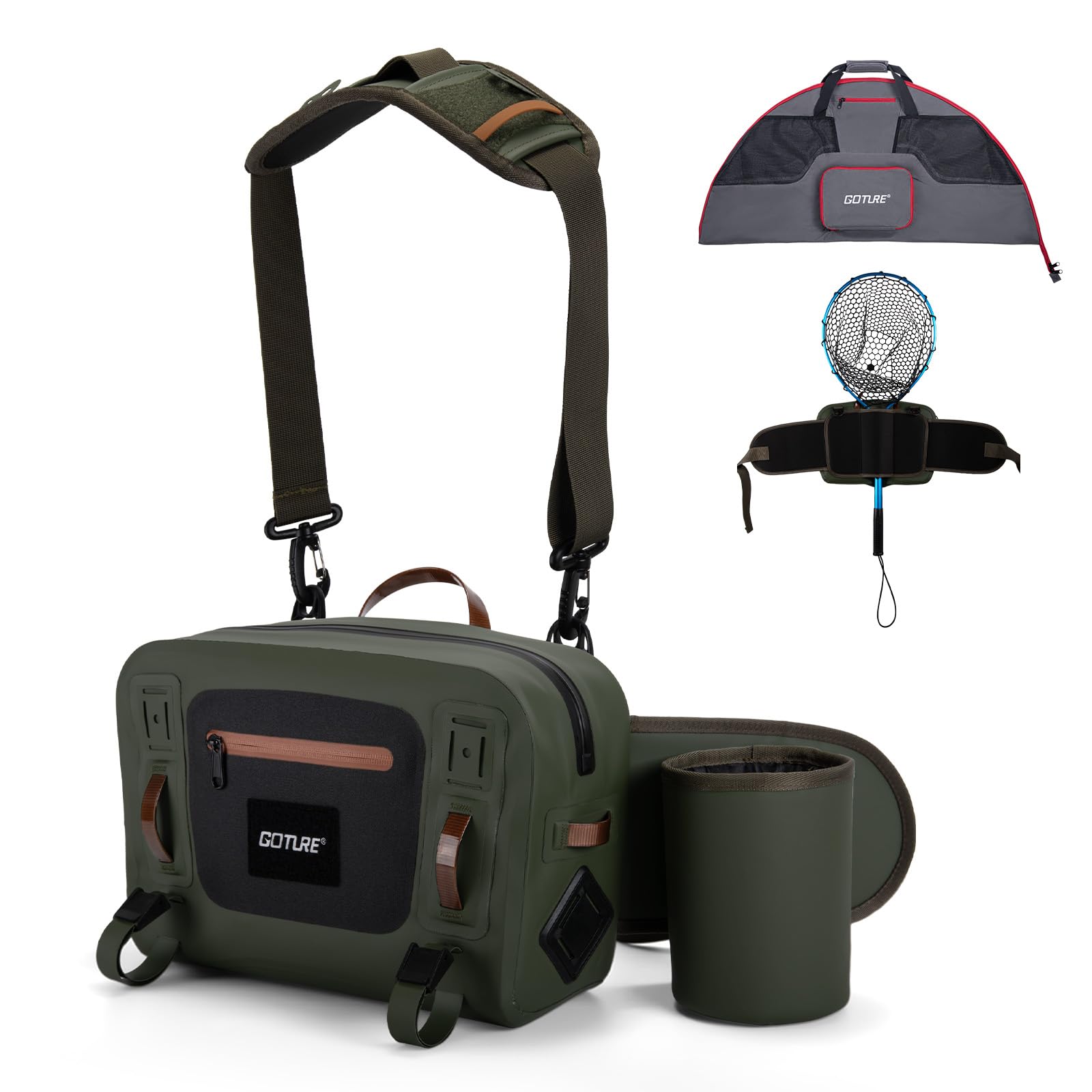 Goture Fly Fishing Waist Pack ? 10L Fishing Tackle Bag, Premium 840D TPU Material, IPX8 Waterproof Fanny Pack with Adjustable Shoulder Strap, Rod Holder, Detachable Water Bottle Pouch, Grey