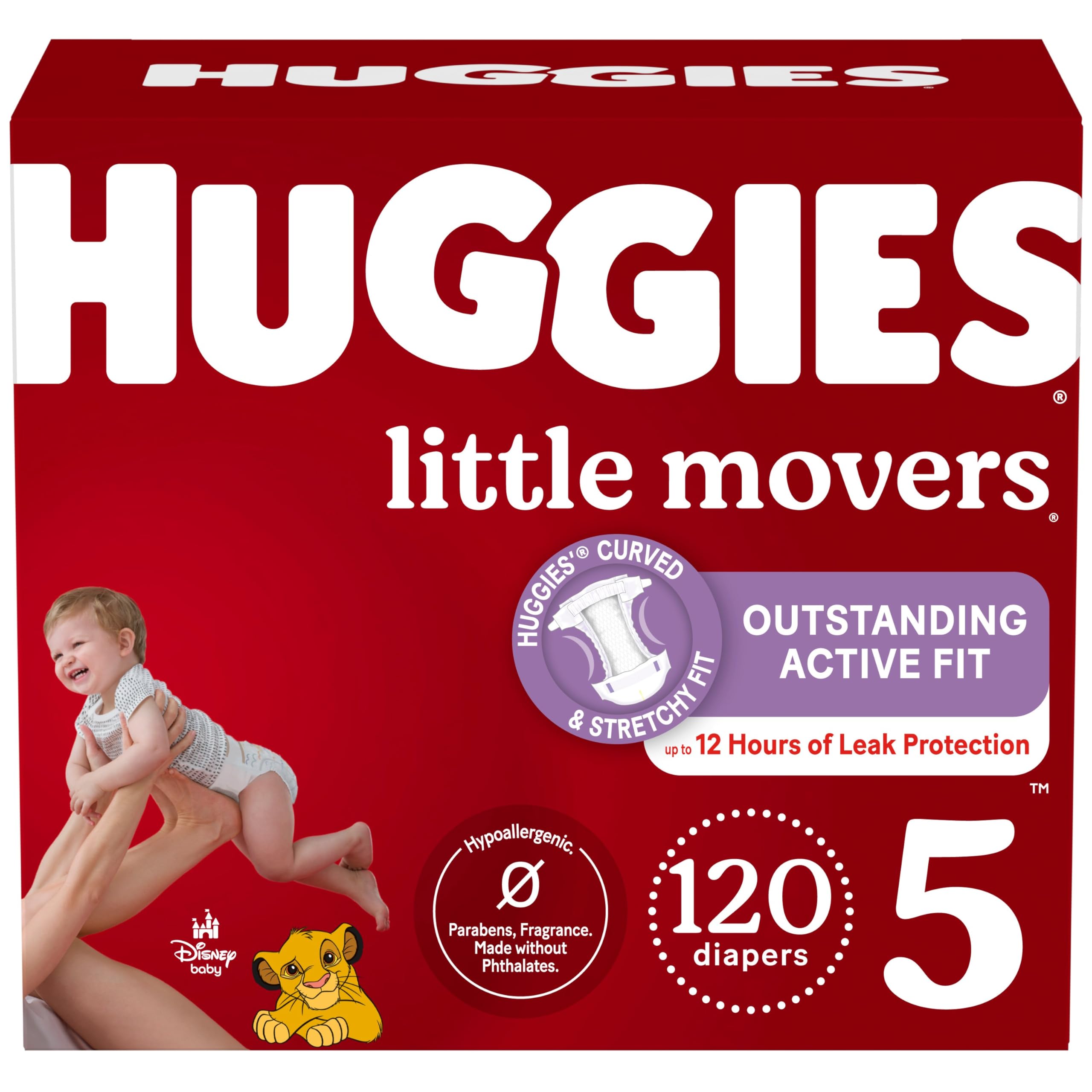 HUGGIES Diapers Size 5 - Huggies Little Movers Disposable Baby HUGGIES Diapers, 120ct, One Month Supply