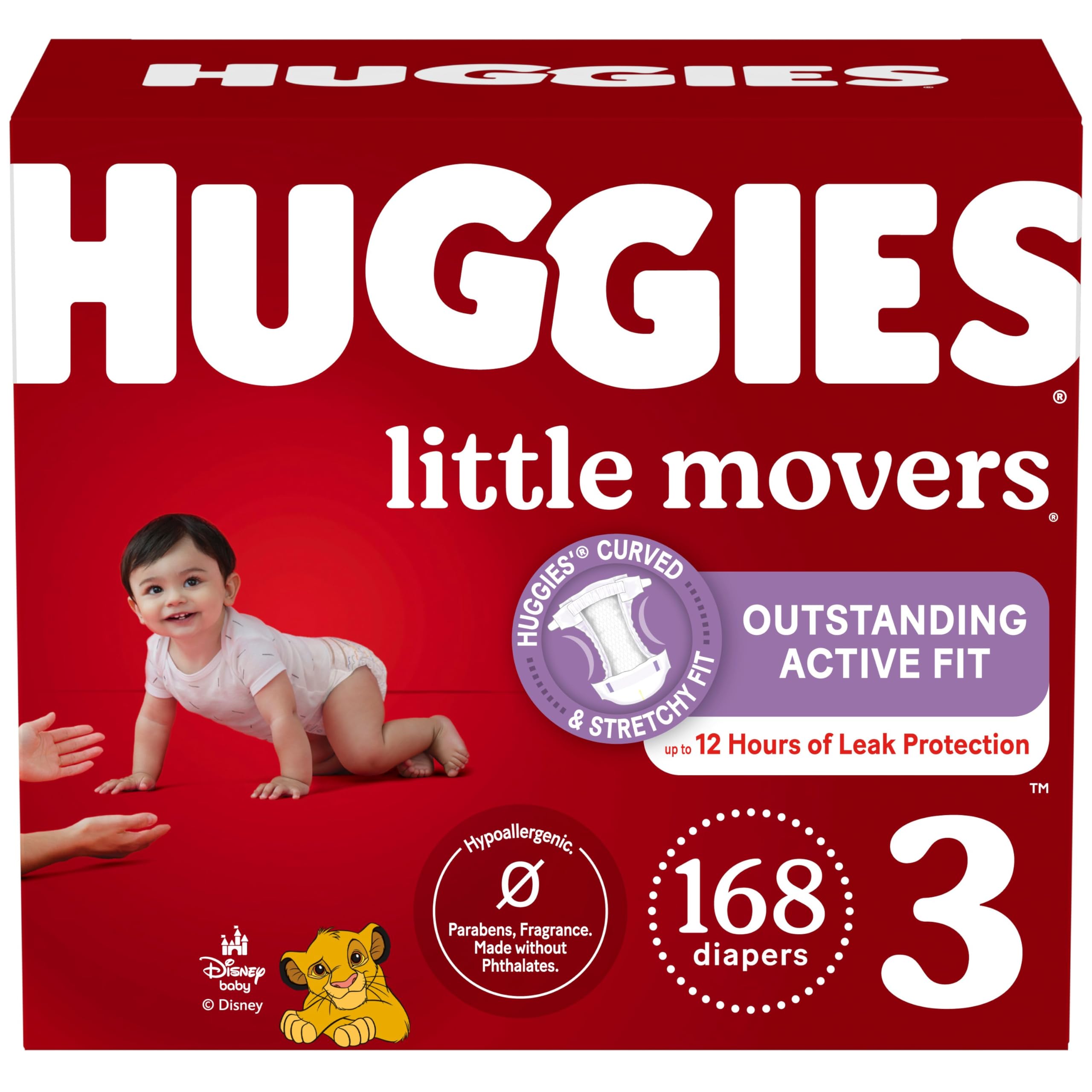 Huggies Size 3 Diapers, Little Movers Baby Diapers, Size 3 (16-28 lbs), 168 Count, Packaging May Vary