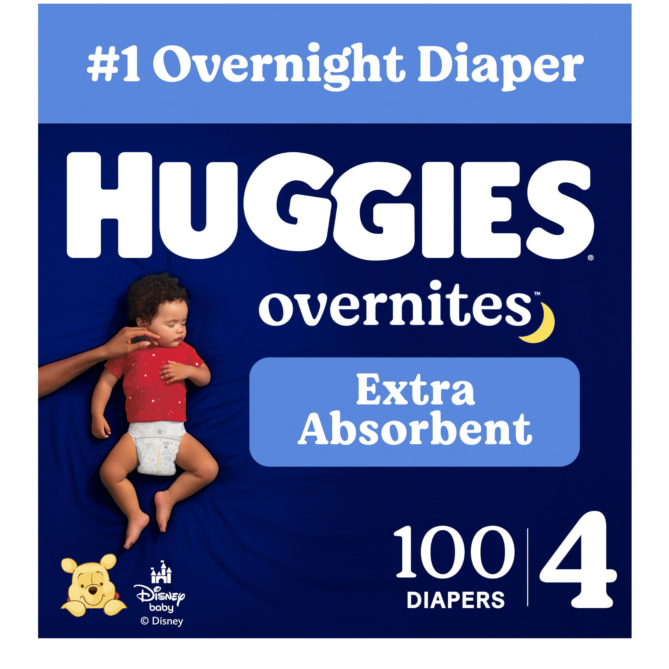 Huggies Size 4 Overnites Baby Diapers: Overnight Diapers, Size 4 (22-37 lbs), 100 Ct, Packaging May Vary