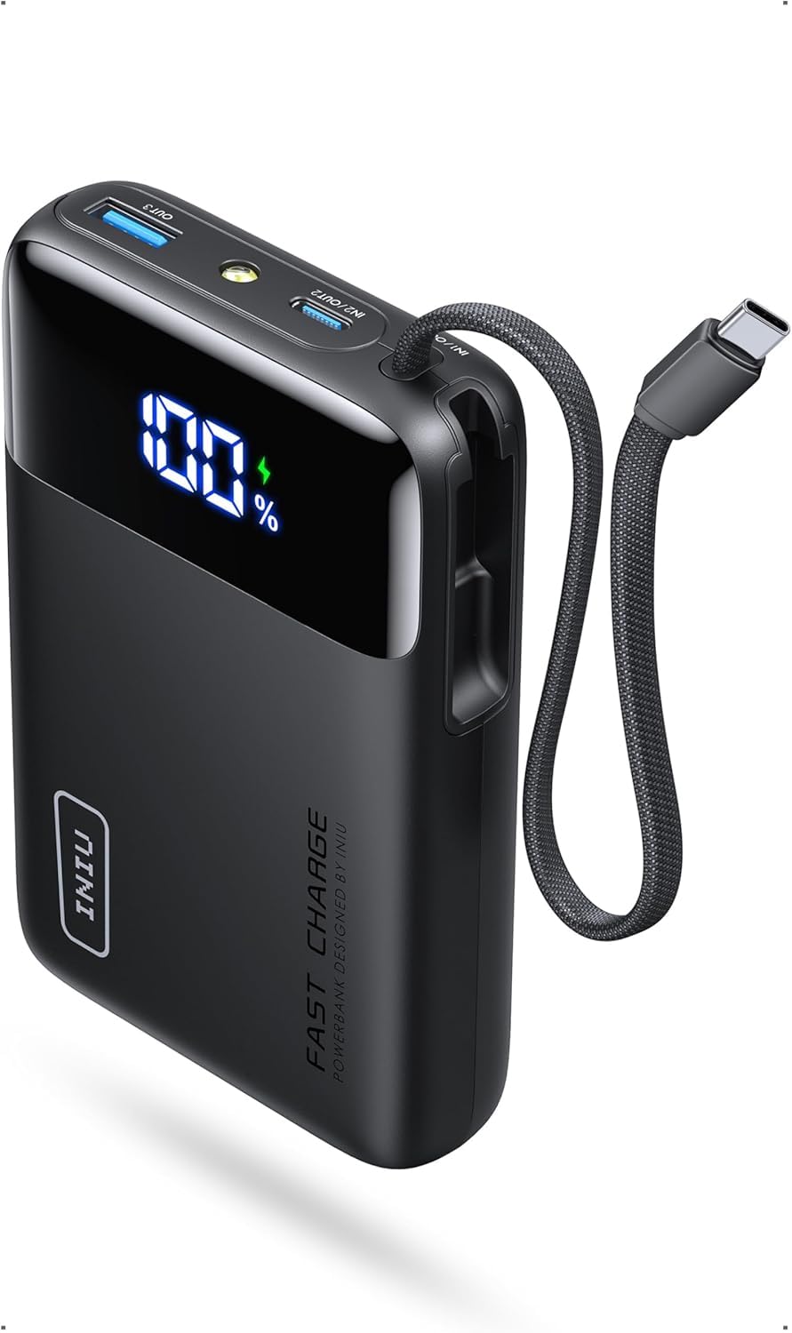 INIU 20000mAh Power Bank, 45W PD Fast Charging Portable Charger, 30% Smaller Battery Pack with USB-C Cable, Travel Phone Charger, Flight-Safe Powerbank for iPhone 17 16 Air Samsung S25 Google iPad etc