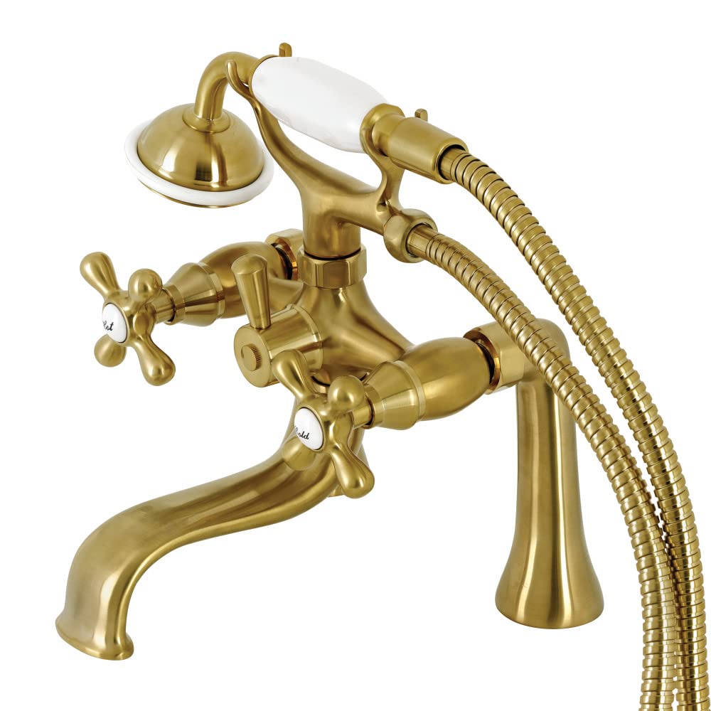 Kingston Brass KS228SB Kingston Deck Mount Clawfoot Tub Faucet with Hand Shower, Brushed Brass