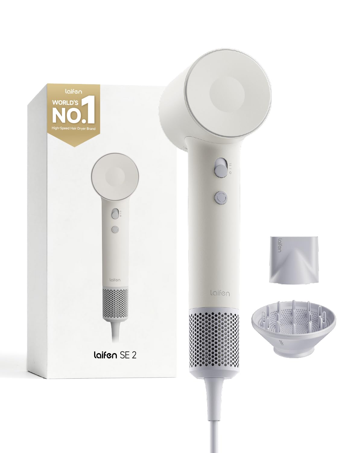 Laifen SE2 Hair Dryer with Diffuser, 21.5m/s High-Speed Blow Dryer, White