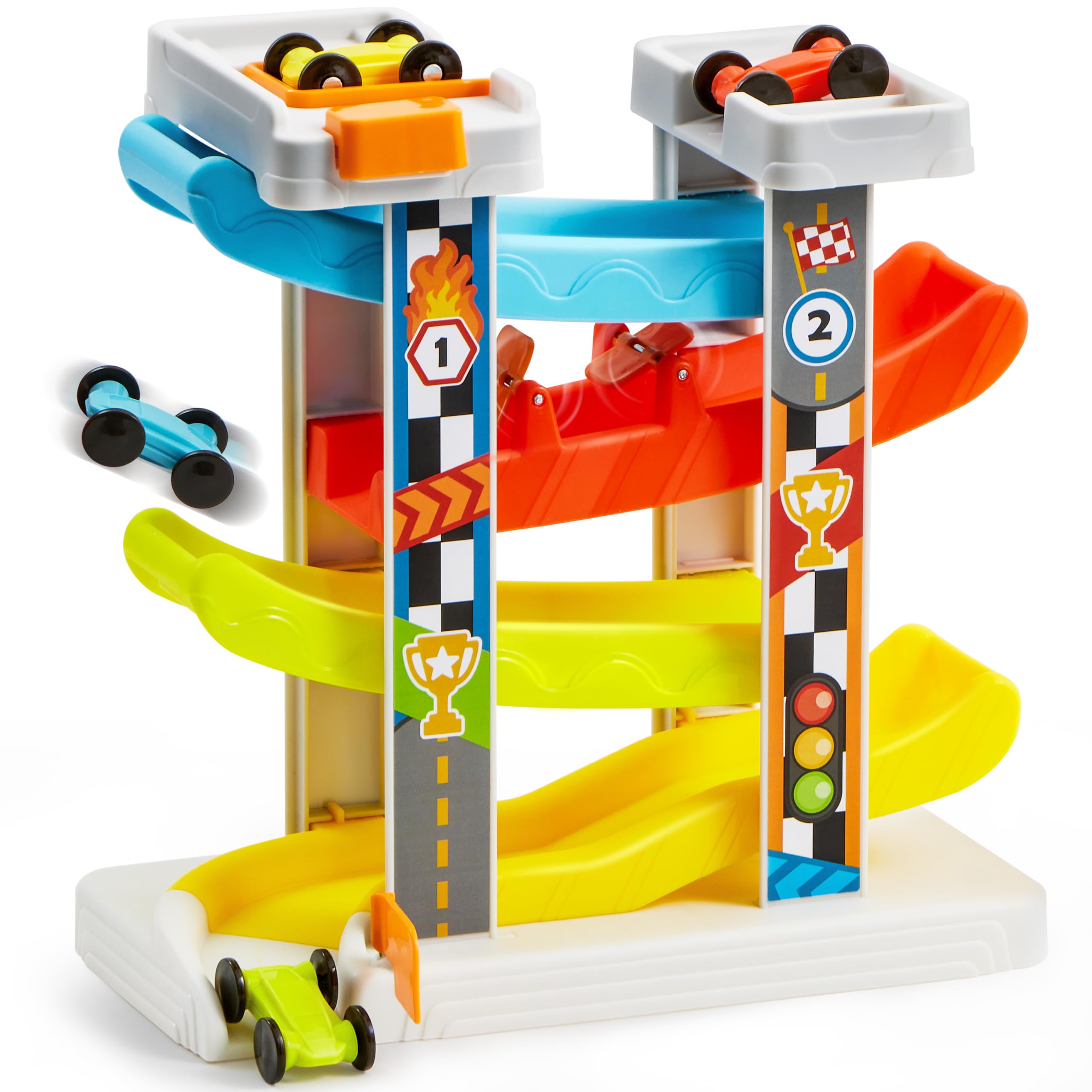 lalalark Kids Toys for 18M+ Boy and Girls, Race Track Car Ramp Toy with 4 Cars and Multiple Parking Spaces, Birthday Gifts for Baby Kids Indoor Outdoor