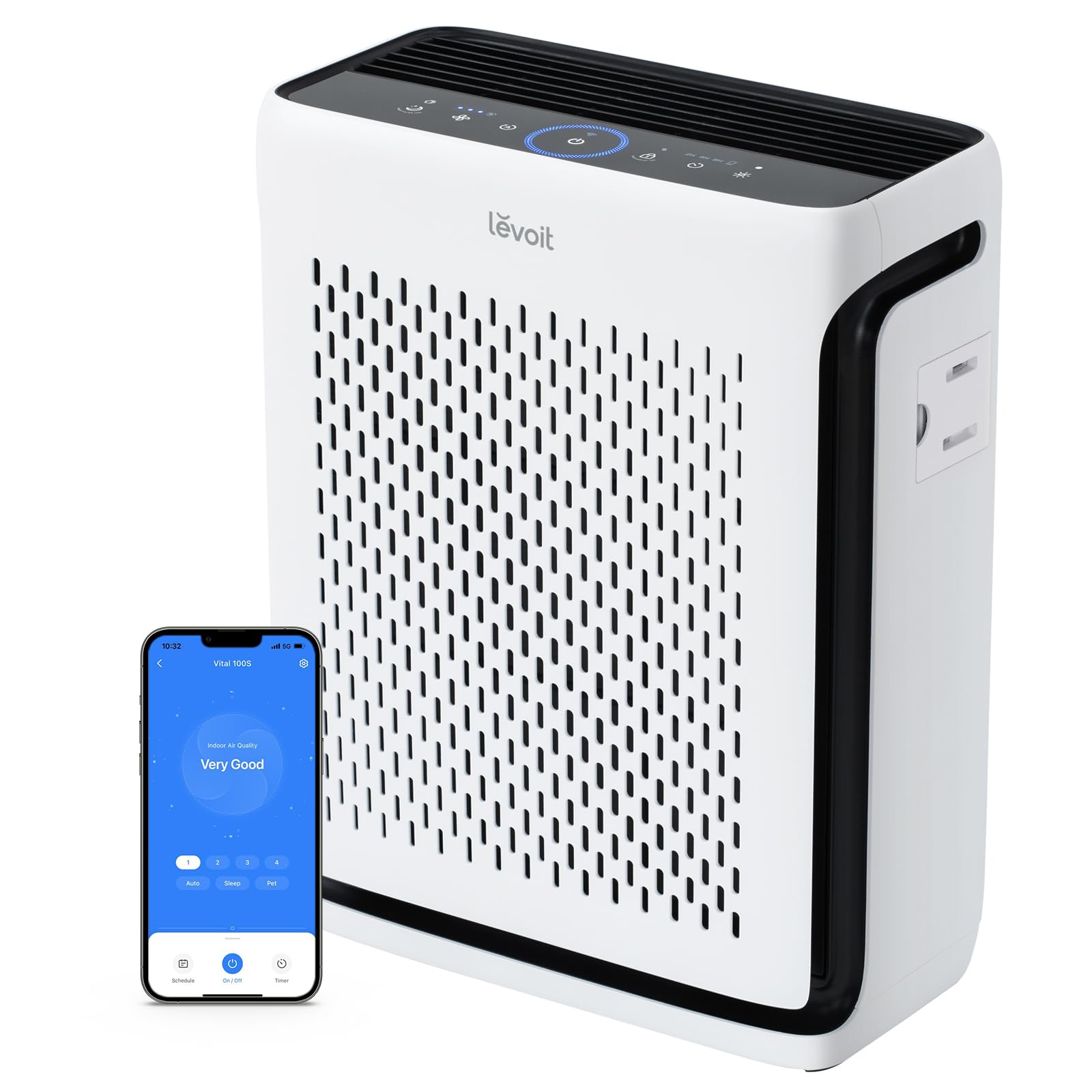 Levoit Air Purifiers for Large Room Home with Washable Filter and Air Quality Monitor, AHAM VERIFIDE, HEPA Sleep Mode and Auto Mode, Removes Pet Hairs, Allergies, Pollen, Smoke, Dust, Vital100S-P