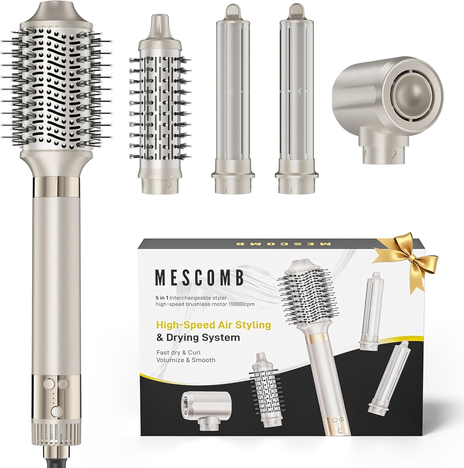 MESCOMB 5-in-1 Hot Air Styler & Hair Dryer Brush, Ionic hair dryer & curler