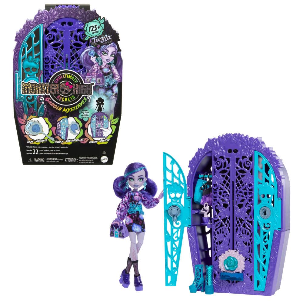 Monster High Skulltimate Secrets Doll and Accessories Set, Garden Mysteries Twyla with Reveal Closet & 19+ Tea Party Surprises like Doll Clothes
