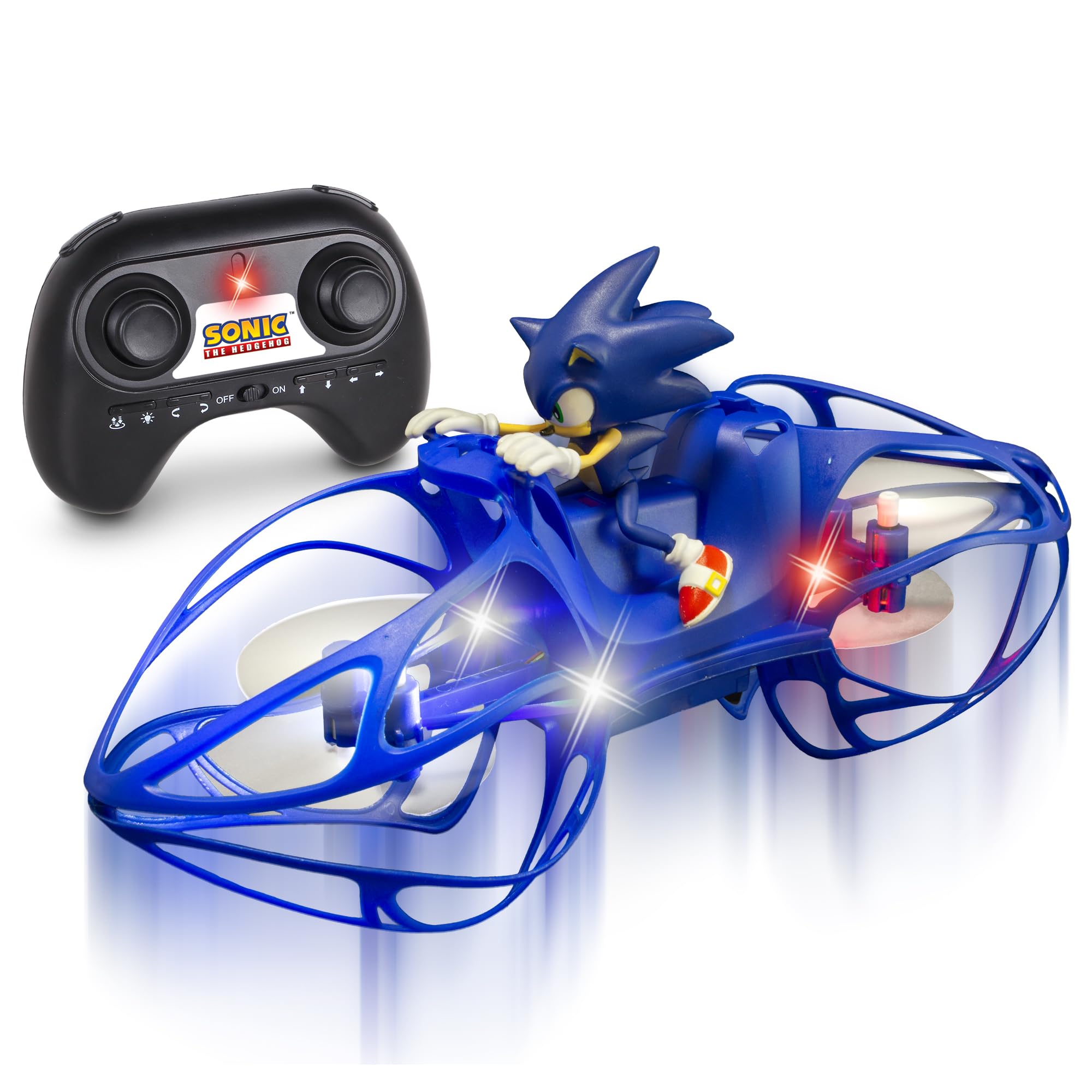 NKOK Sonic RC Hoverbike – 2.4GHz Remote Control Flying Toy with Altitude Hold, Auto Takeoff, Stunt Flips & Lights – Officially Licensed Sonic The Hedgehog Hovercraft for Kids
