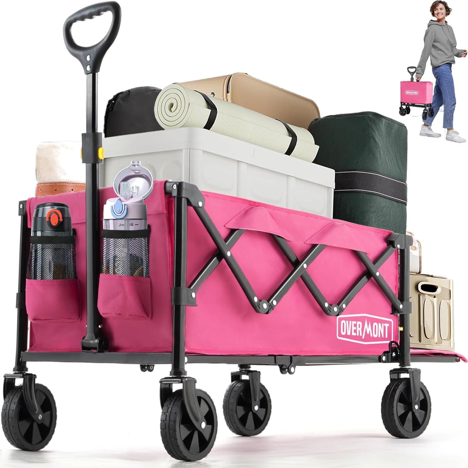 OVERMONT Foldable Wagon with Tailgate - 14lb Lightweight Small Utility Cart