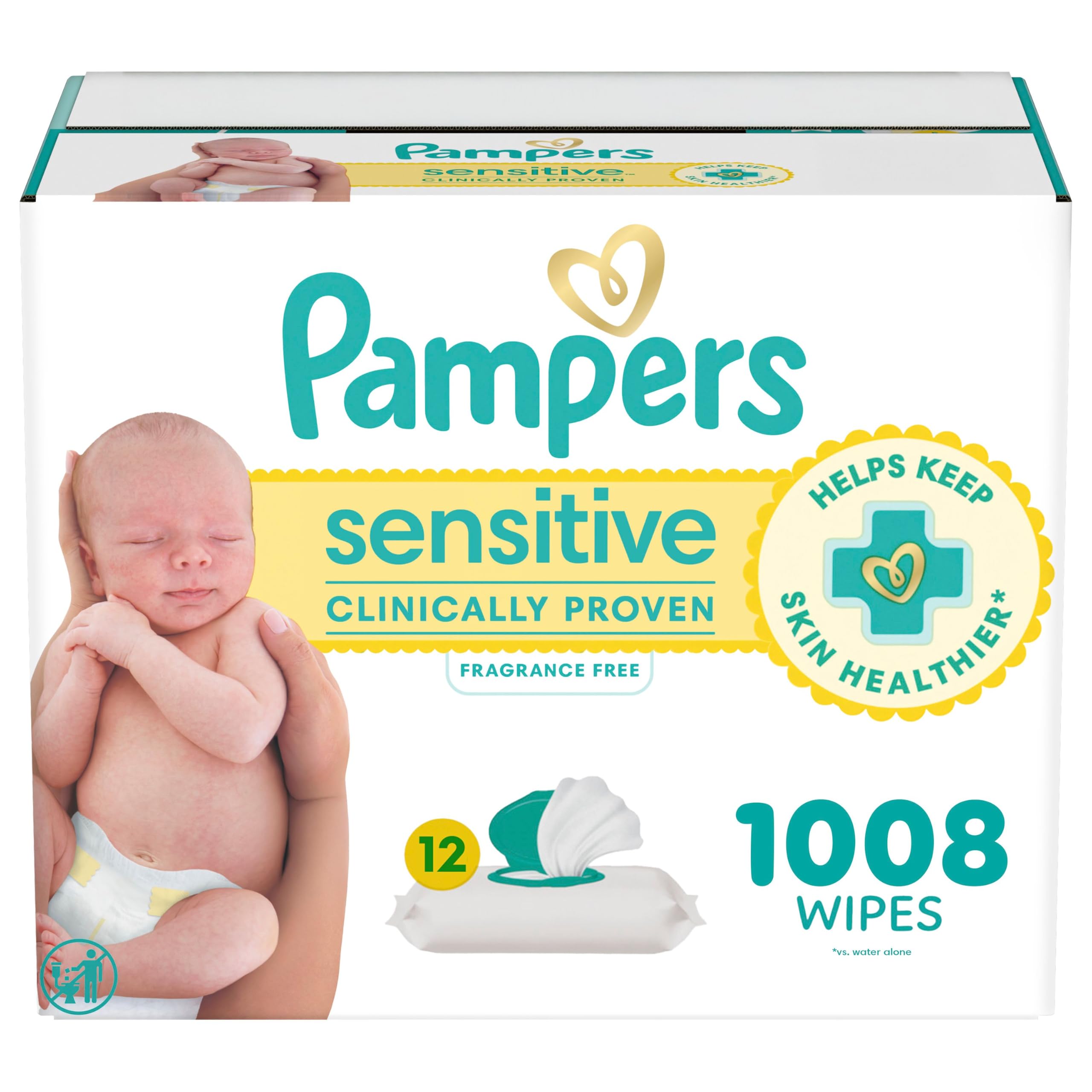 Pampers Baby Wipes Sensitive Perfume Free 12X Pop-Top Packs, 1 Pack (Count of 1008)