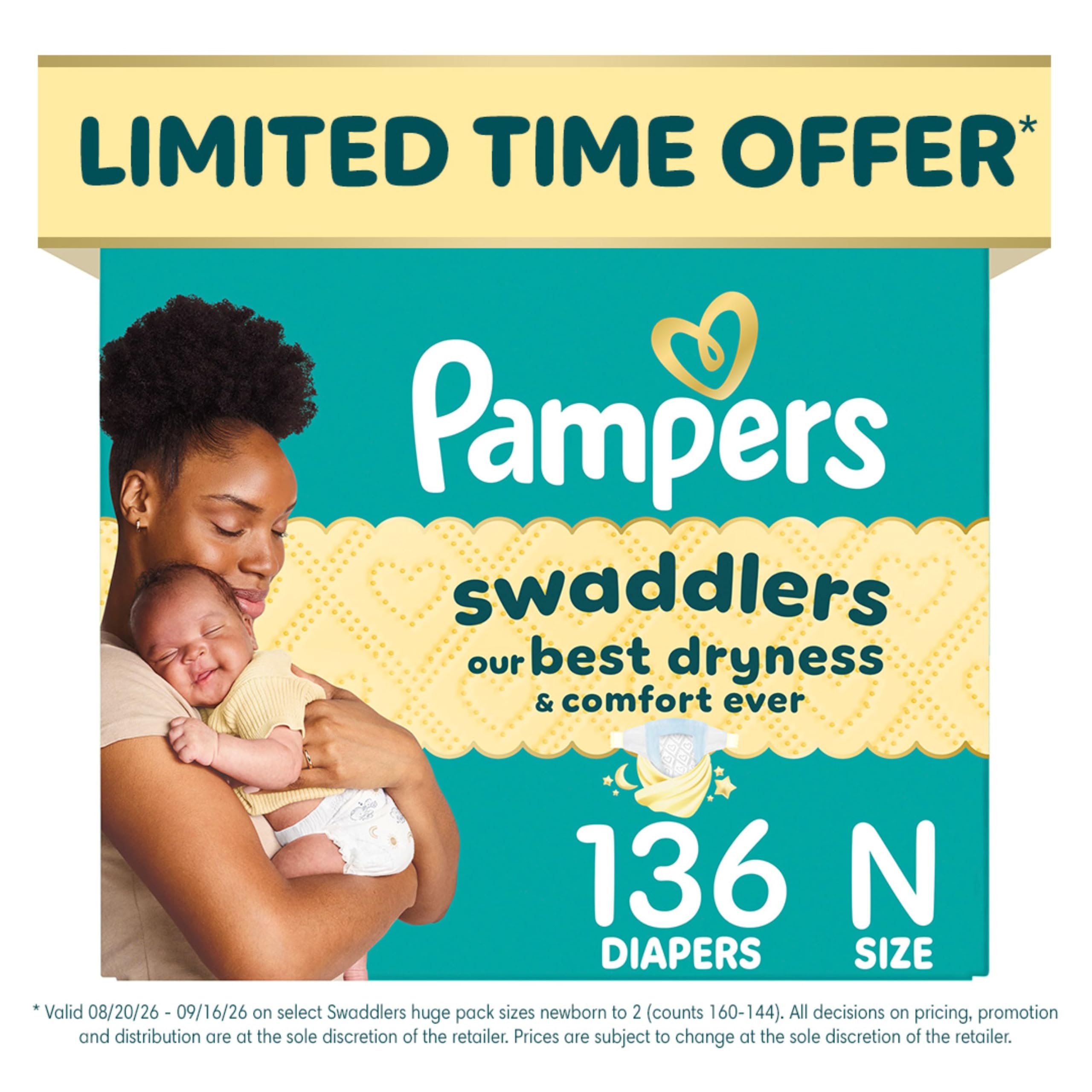 Pampers Swaddlers Diapers, Size 0 (up to 10 lbs), 136 Count, Absorbent, Keeps Baby Dry and Comfortable, Skin Safe Disposable Baby Diaper