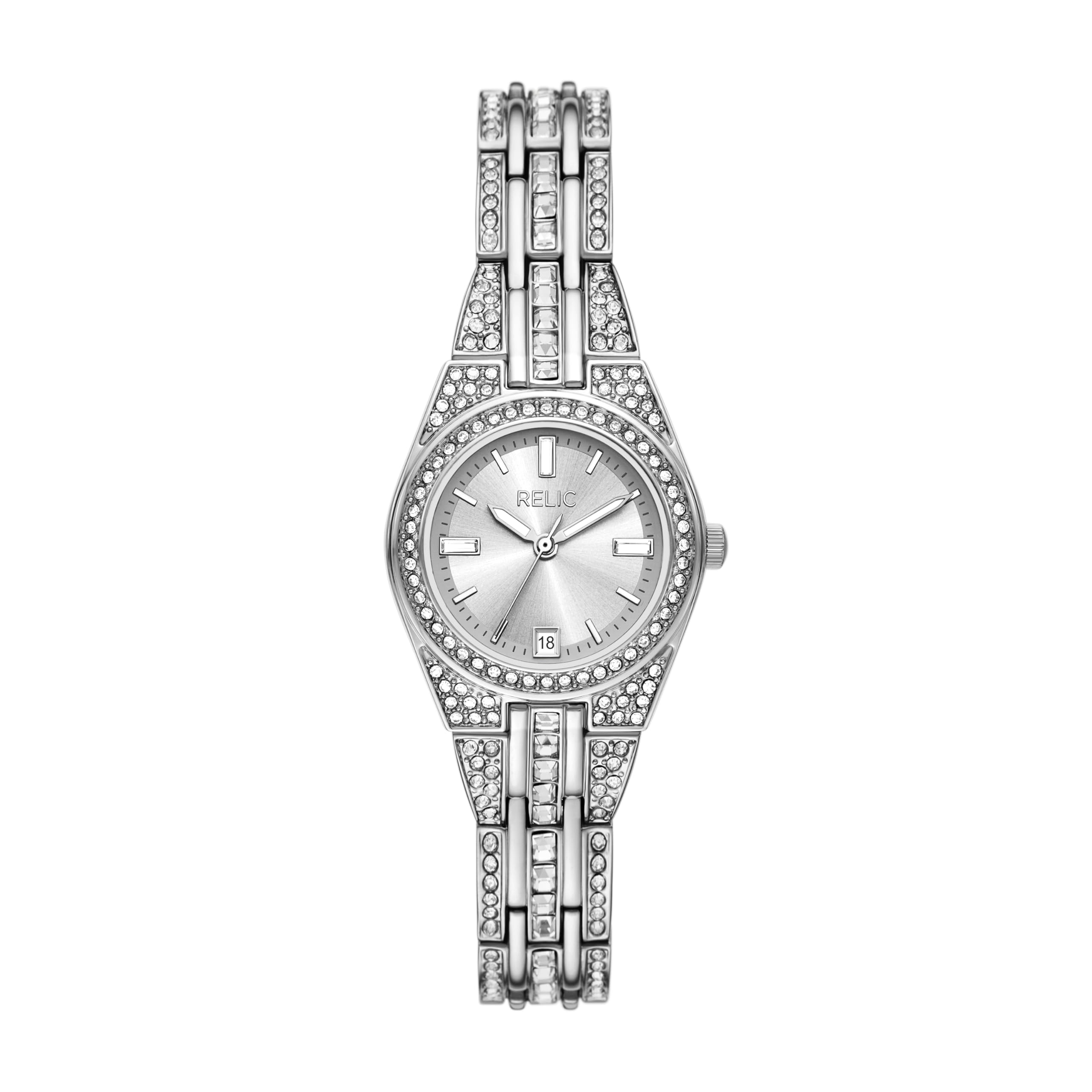 Relic by Fossil Women's Queen's Court Analog-Quartz Dress Watch with Stainless Steel Strap, Silver, 12 (Model: ZR11775)