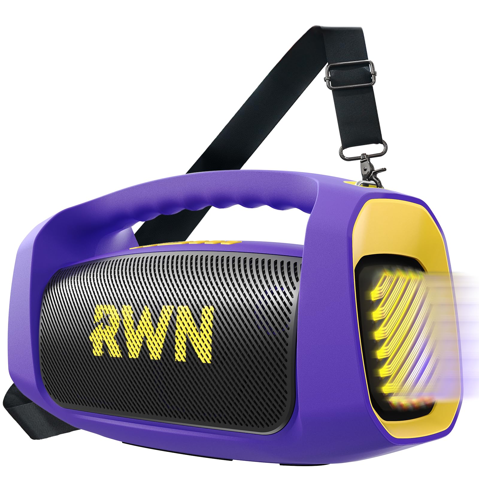 RWN Outdoor Bluetooth Speaker: 160W Loud Sound, IP67 Waterproof with 24H Playtime, Fast Charge, Bass, TWS, Portable Wireless Speakers with Light Show for House, Party, Projector, Beach (PURPLE+YELLOW)