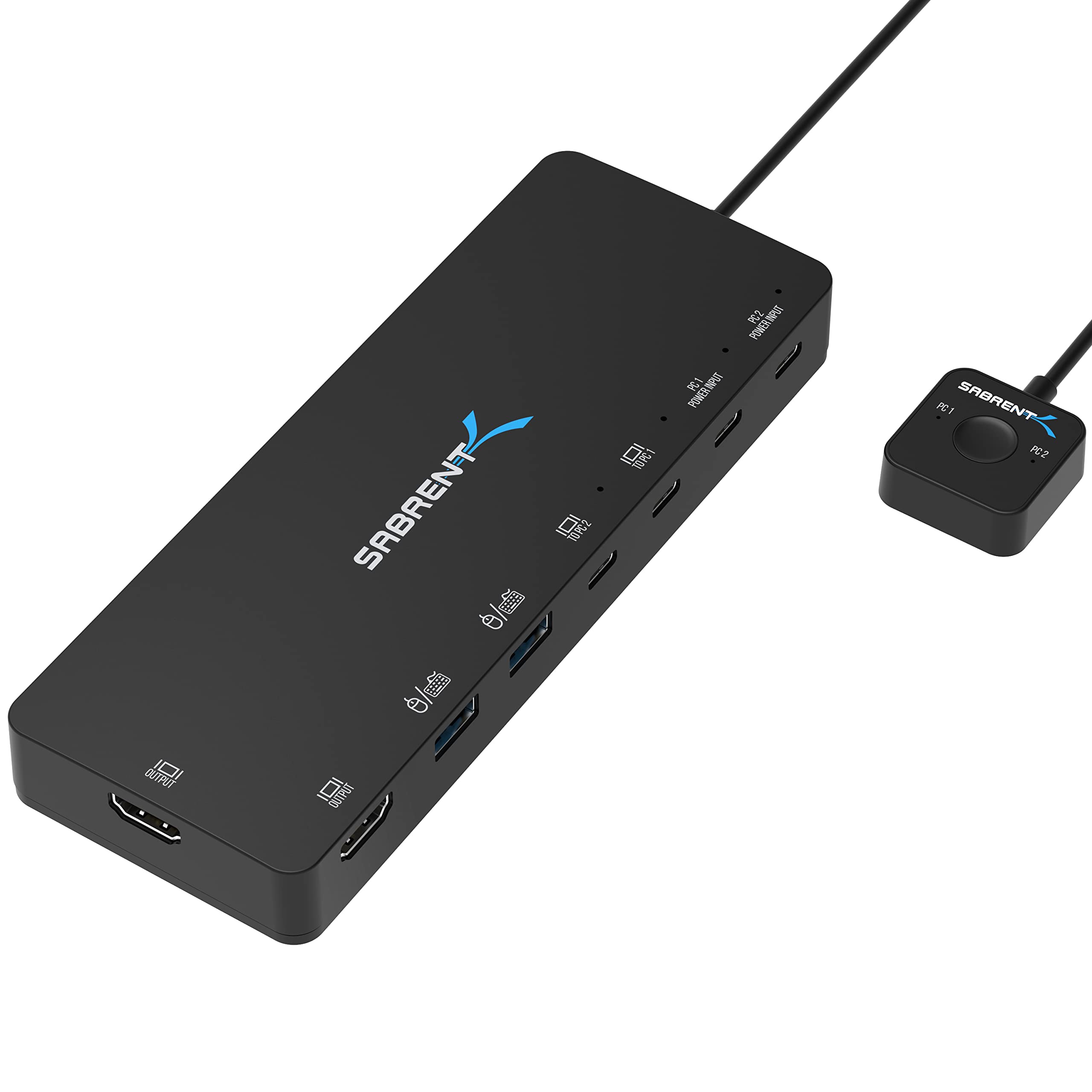 SABRENT KVM Switch, Peripheral Sharing with 2 Port USB C inputs, 2 Ports USB-C outputs, 60W (PD 3.0) | 2 USB Ports | Dual 4K@60Hz HDMI Ports, Thunderbolt Compatible, Control Two PCs with one Monitor