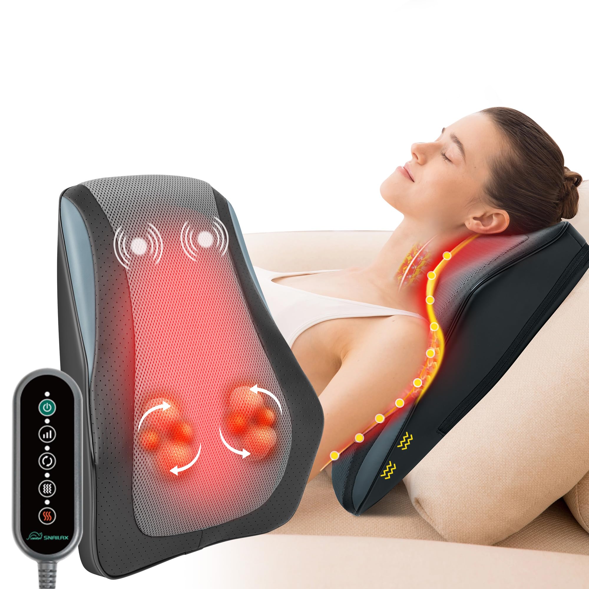 Shiatsu Neck & Back Massager with Heat, Kneading Massage Pillow
