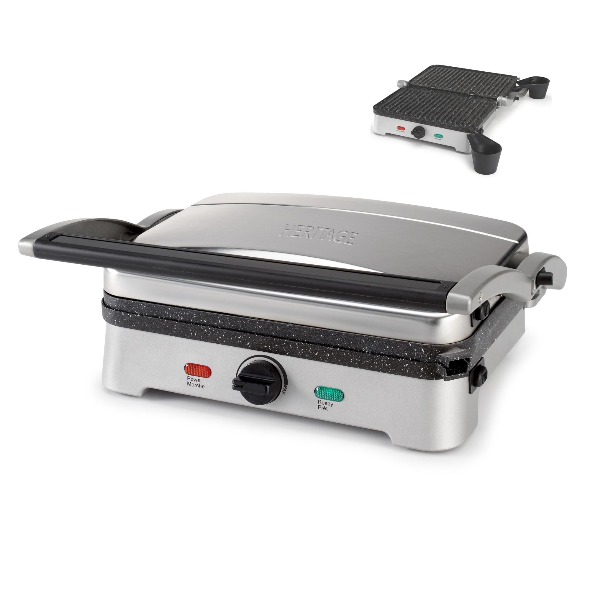 Starfrit Heritage The Rock Panini Press - Rock.Tec Non-Stick Removable Plates - Opens 180 Degrees - Adjustable Temperate Control - 1200W