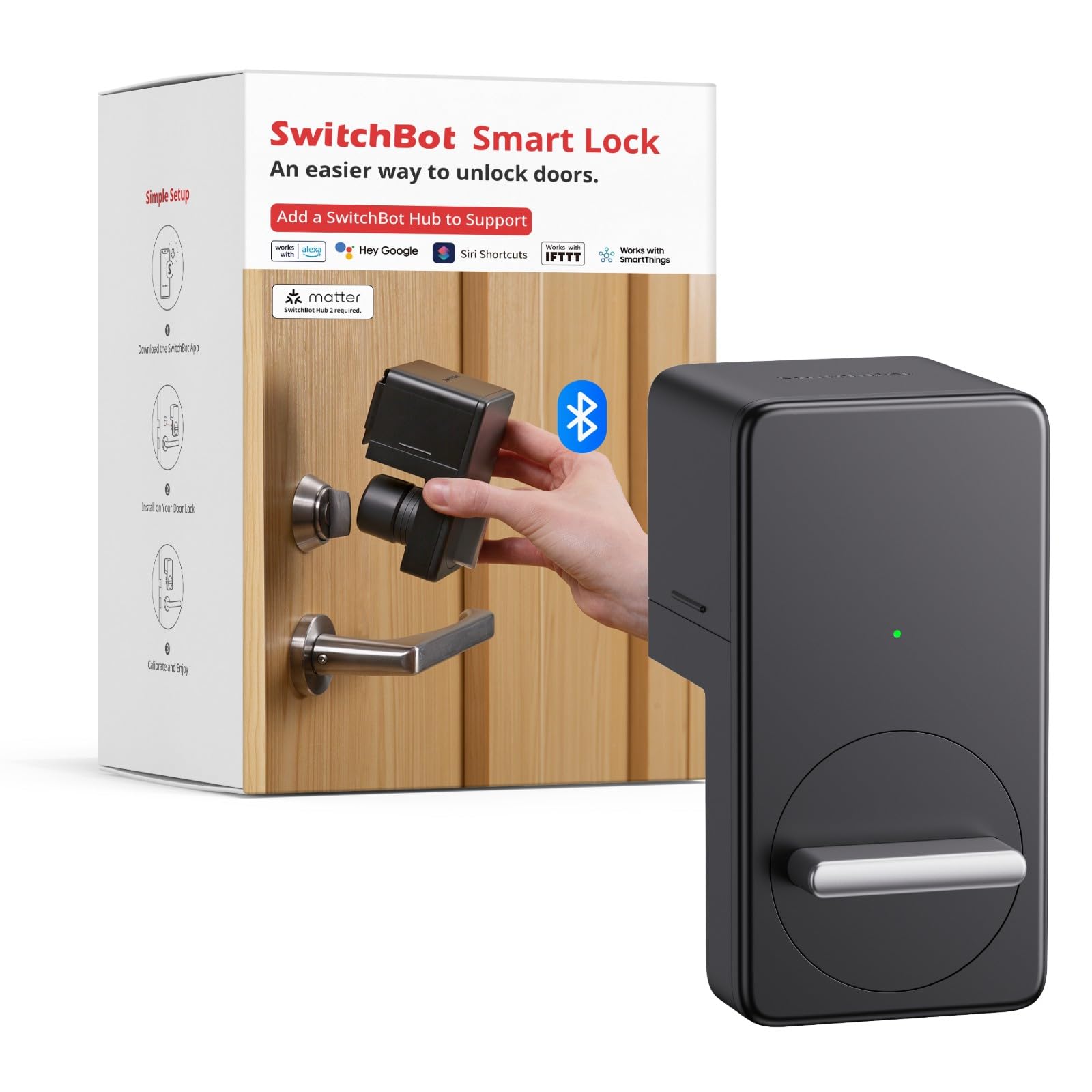 SwitchBot Smart Lock, Bluetooth Electronic Deadbolt, Keyless Entry Door Lock, Smart Lock for Front Door, Compatible with WiFi Bridge (Sold Separately), Keyless Lock Fits Your Existing Deadbolt