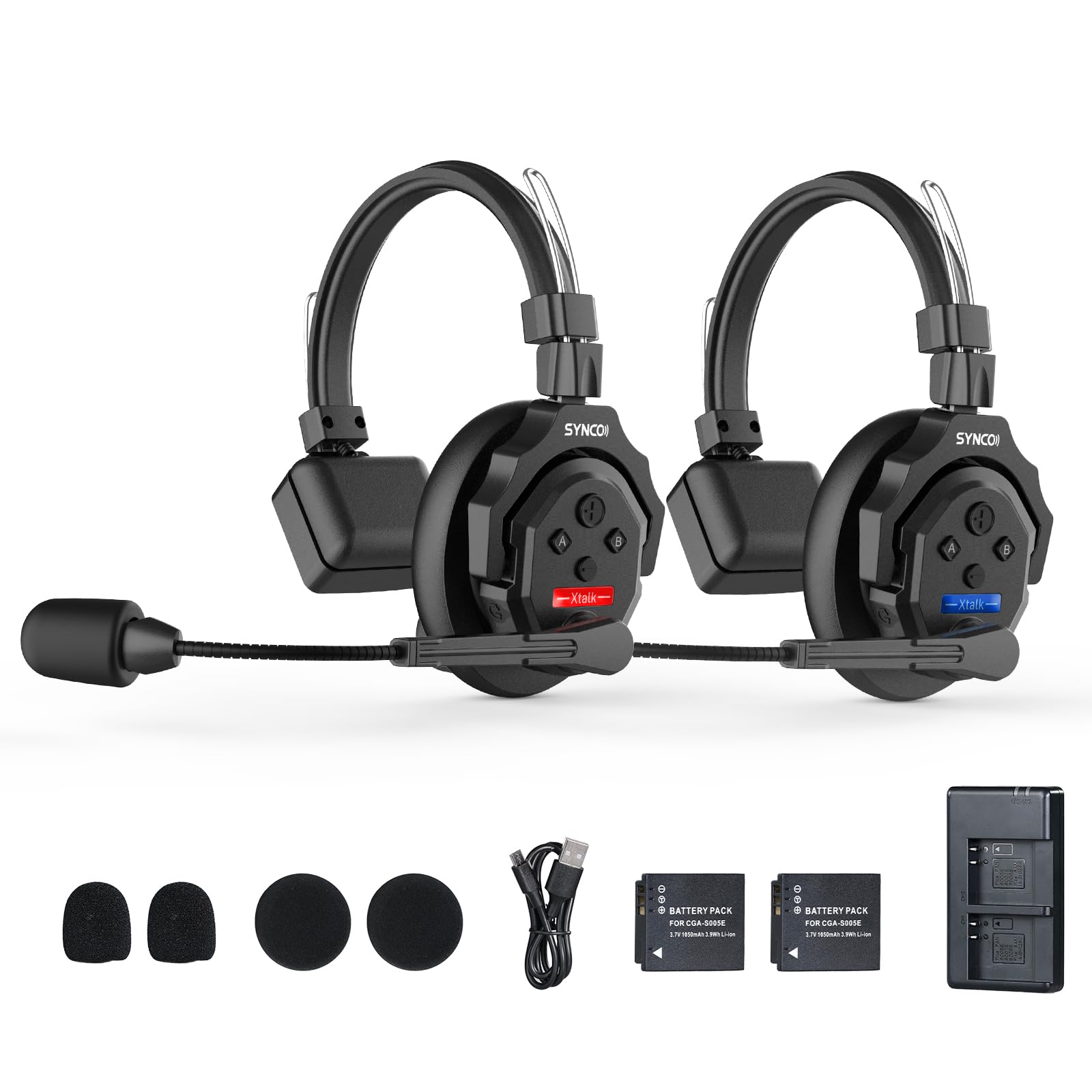 SYNCO XTALK X2 Wireless Intercom Headset System 2 Person, 2.4GHz Full Duplex Communication Headset with Noise Cancellation Real-time Monitoring 20H Worktime 350M/1148FT for Teamwork Film Productions