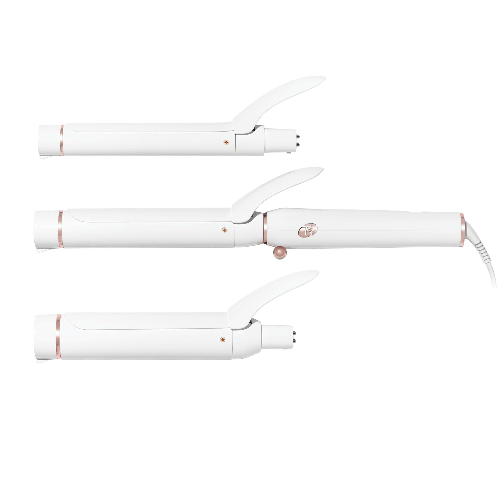 T3 Switch Kit Professional Ionic Interchangeable Curling Iron with 3 Ceramic Clip & Wand Long Barrels for Curling and Waving, 9 Adjustable Heat Settings & Ion Generator, White/Rose Gold